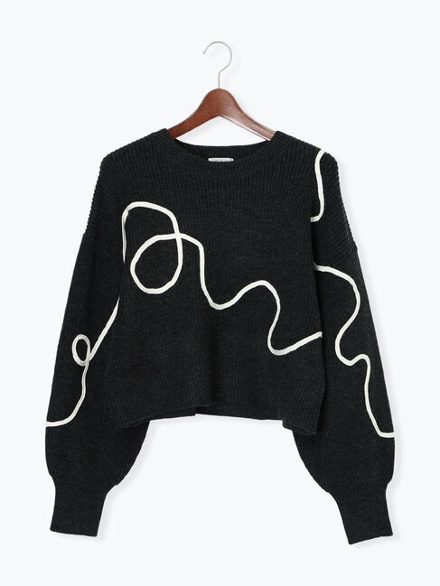 Te chichi TERRASSE「畦編みコード刺繍ニットプルオーバー」|ニット・セーター|チャコールグレー