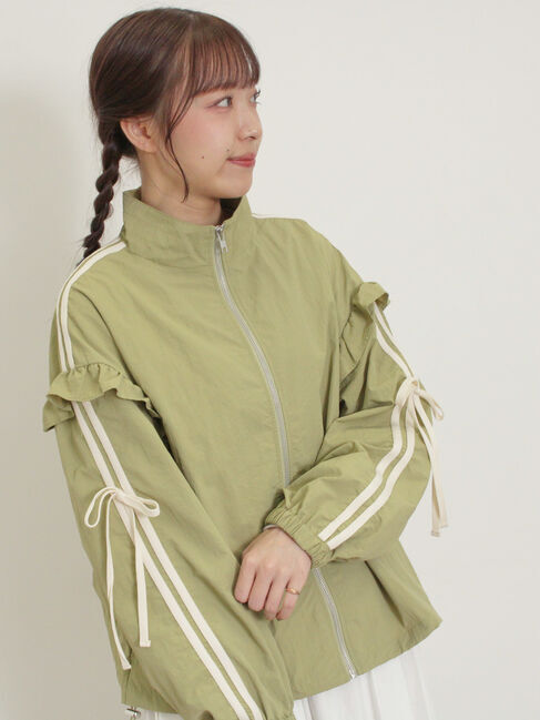 Samansa Mos2「フリルトラックジャケット」|ブルゾン・スタジャン|カーキ