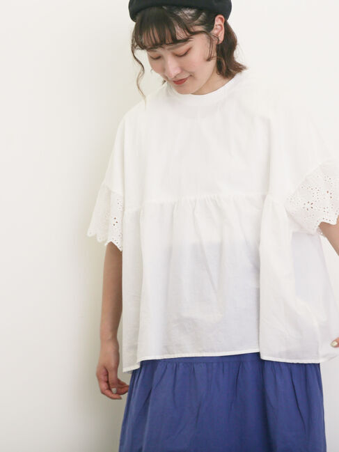 Samansa Mos2「袖レースギャザーカットソー」|Tシャツ・カットソー|
