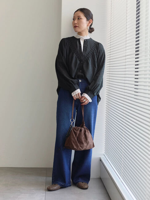 Samansa Mos2 blue「切替タックブラウス」|シャツ・ブラウス|