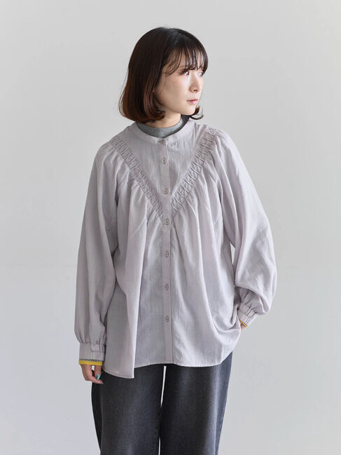 Samansa Mos2 blue「切替タックブラウス」|シャツ・ブラウス|