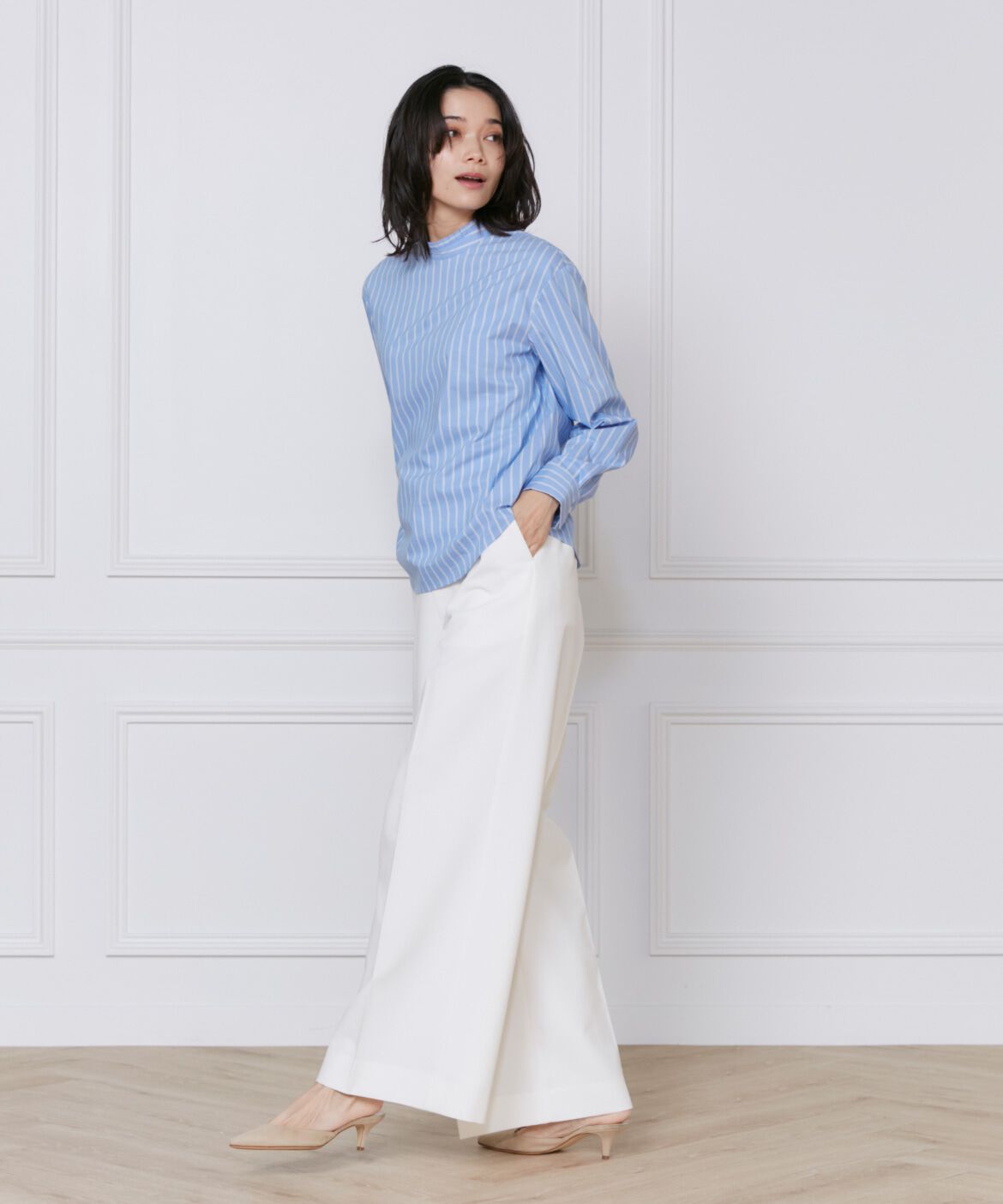 INED「《大きいサイズ》プリーツカラーブラウス」|シャツ・ブラウス|