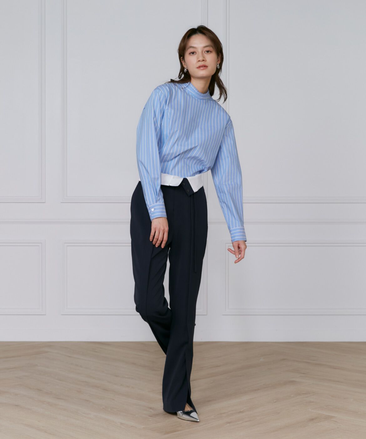 INED「《大きいサイズ》プリーツカラーブラウス」|シャツ・ブラウス|