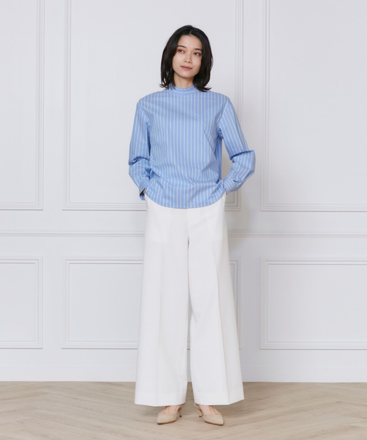 INED「《大きいサイズ》プリーツカラーブラウス」|シャツ・ブラウス|