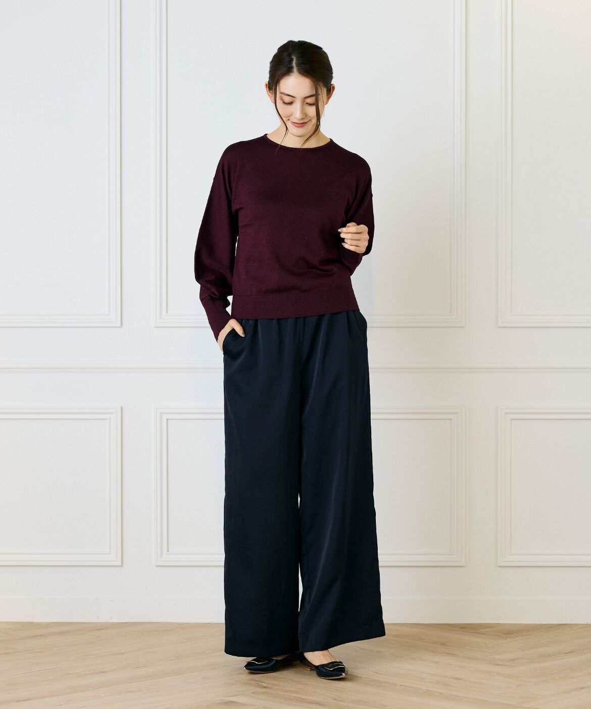 7-IDconcept.「《大きいサイズ》ラメパフスリーブニットプルオーバー」|ニット・セーター|