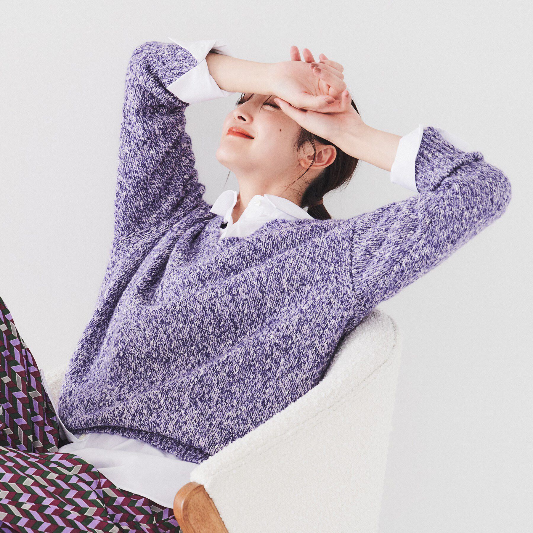 UNTITLED「【ゆったり/こなれ感】ミックスツイストプルオーバーニット」|ニット・セーター|パープル(481)