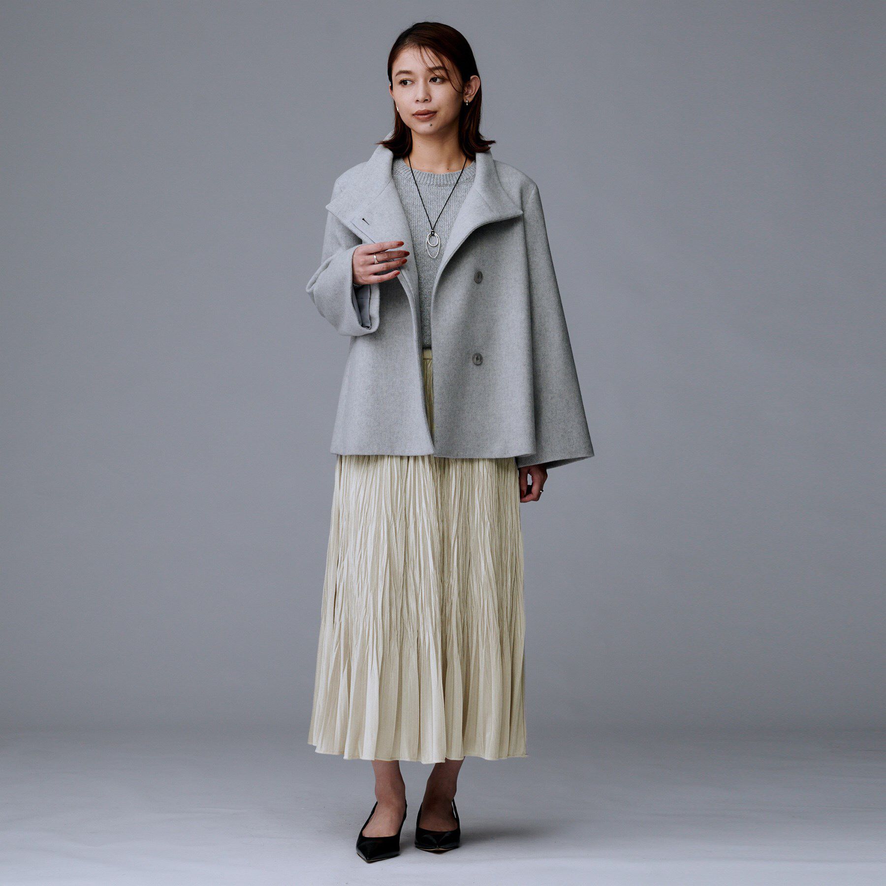 UNTITLED「【ウエストゴム／着映え】ランダムプリーツベロアスカート」|スカート|