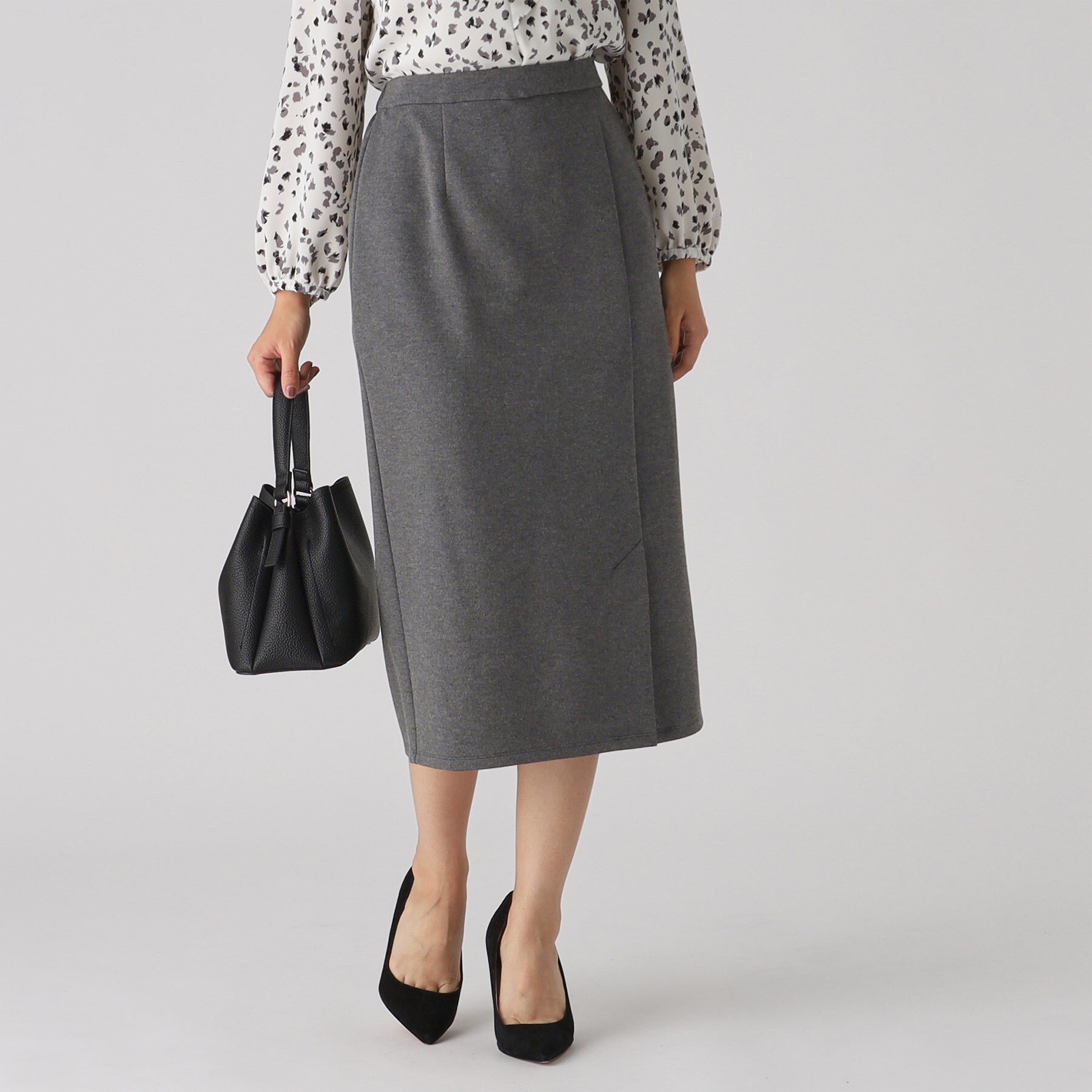 COUP DE CHANCE「【洗える/日本製／ウエストゴム】ポンチ素材ナロースカート」|スカート|チャコールグレー(0