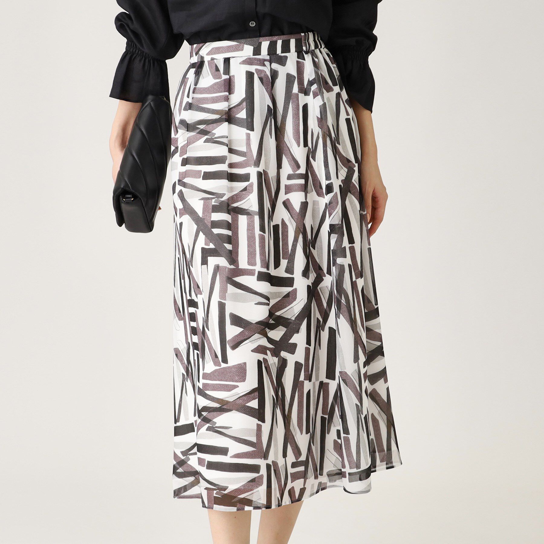 COUP DE CHANCE「【洗える／ウエストゴム】柄スカート」|スカート|ブラック(119)