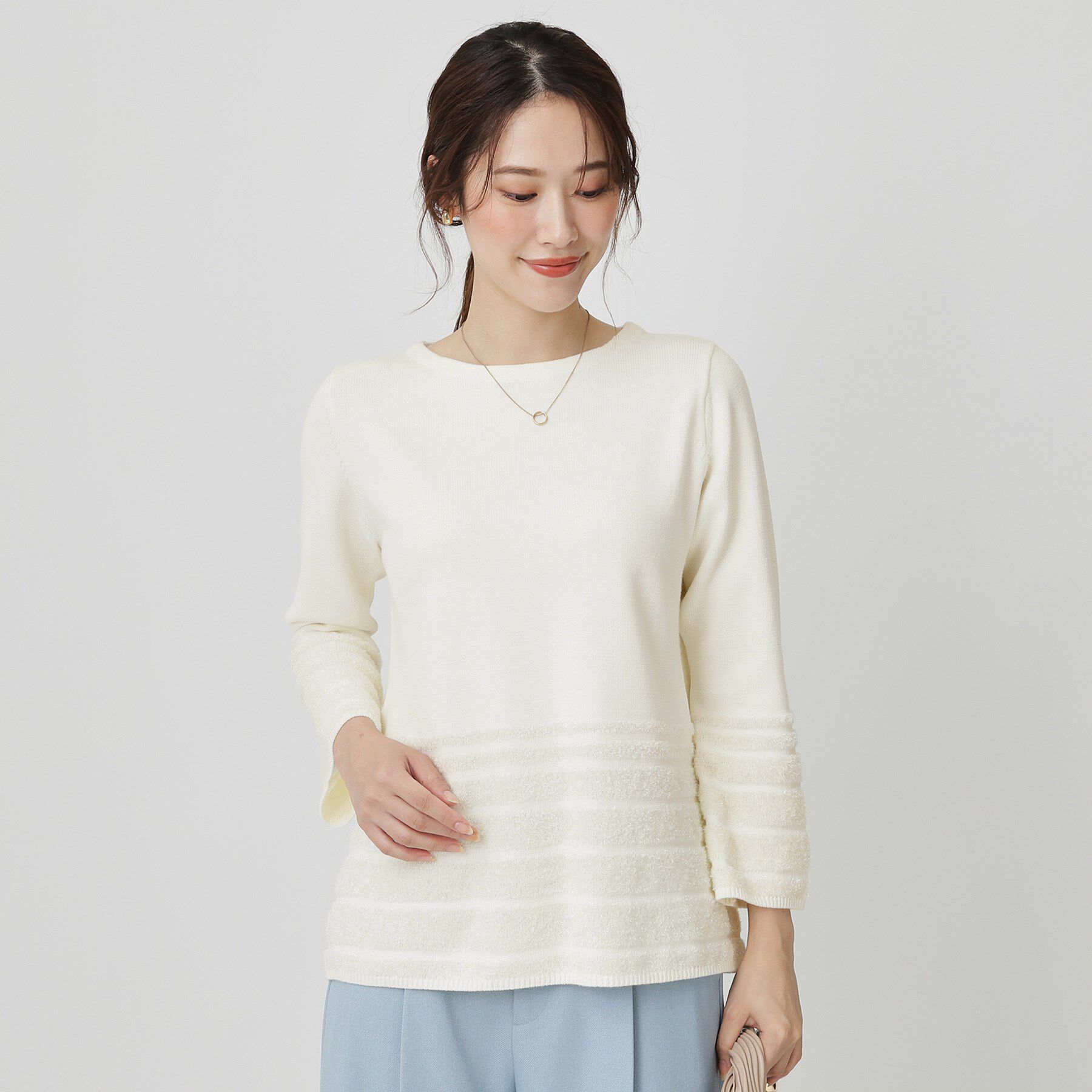 COUP DE CHANCE「【手洗い可／長め丈】ラメフェザーデザインのニットトップス」|ニット・セーター|