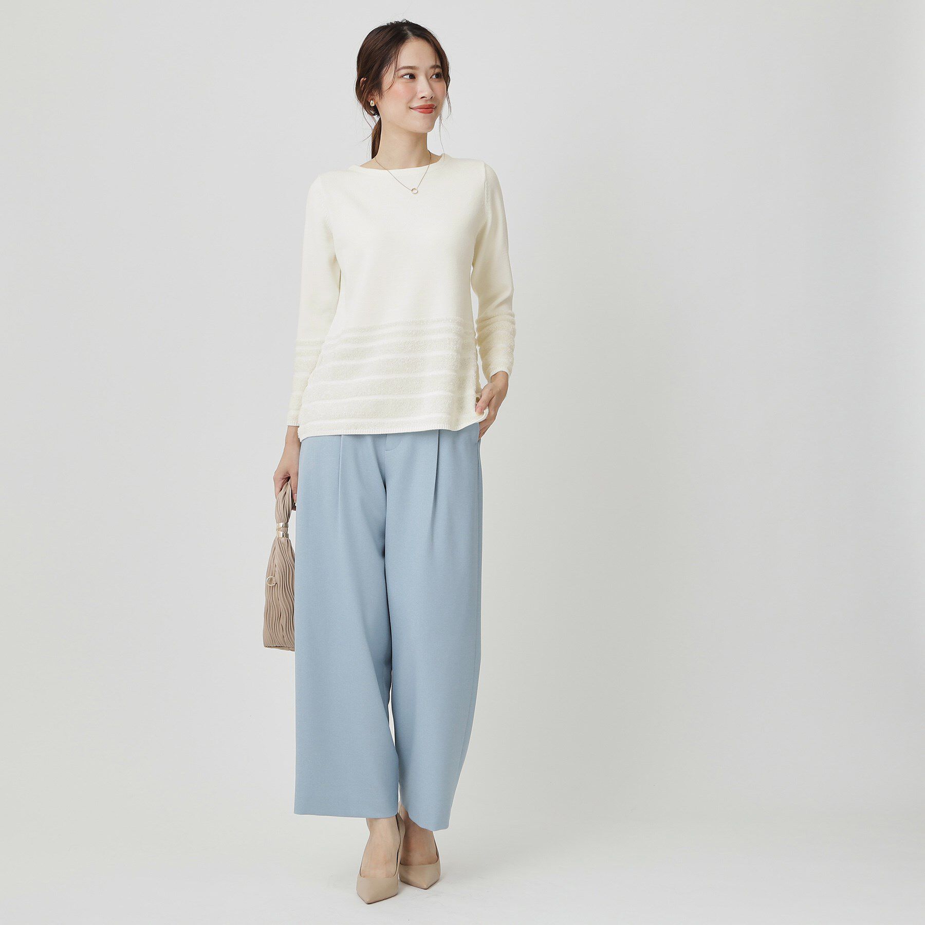 COUP DE CHANCE「【手洗い可／長め丈】ラメフェザーデザインのニットトップス」|ニット・セーター|