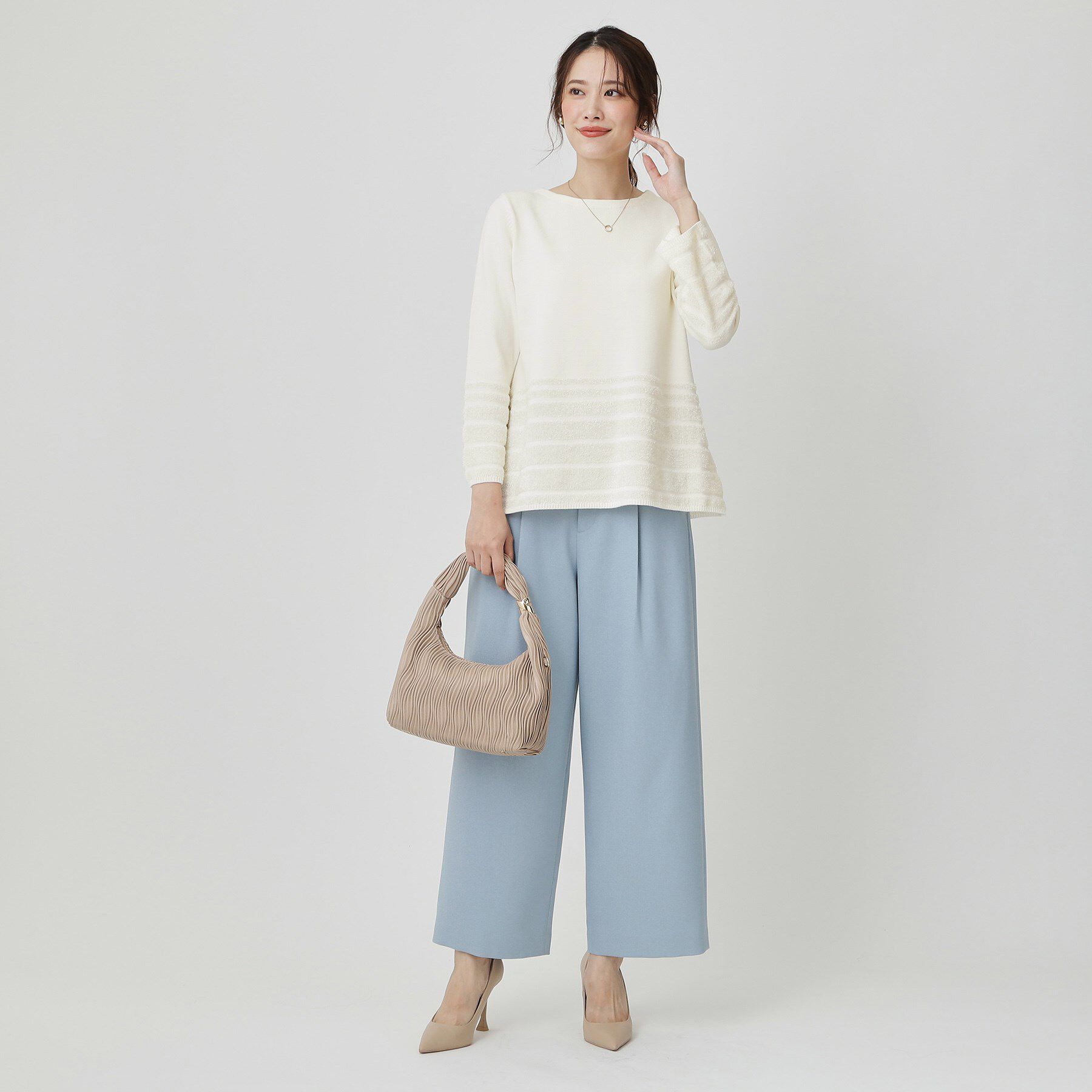 COUP DE CHANCE「【手洗い可／長め丈】ラメフェザーデザインのニットトップス」|ニット・セーター|