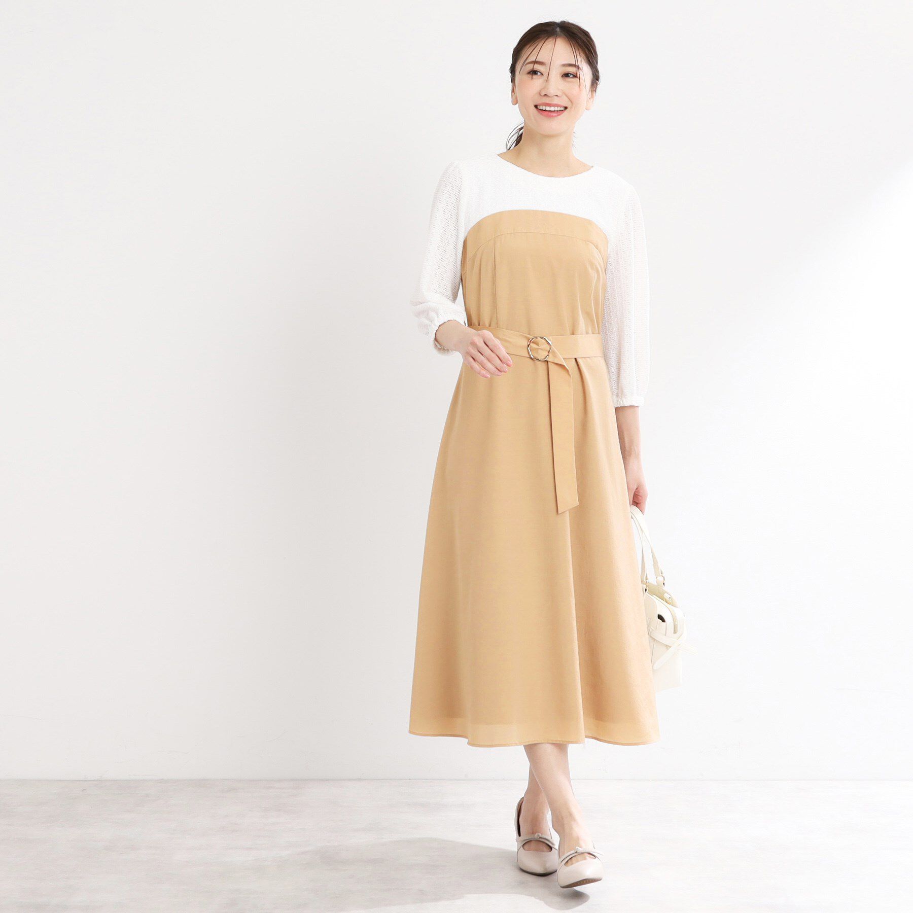 Reflect「【手洗い可／セットアップ可】異素材ミックスワンピース」|ワンピース|