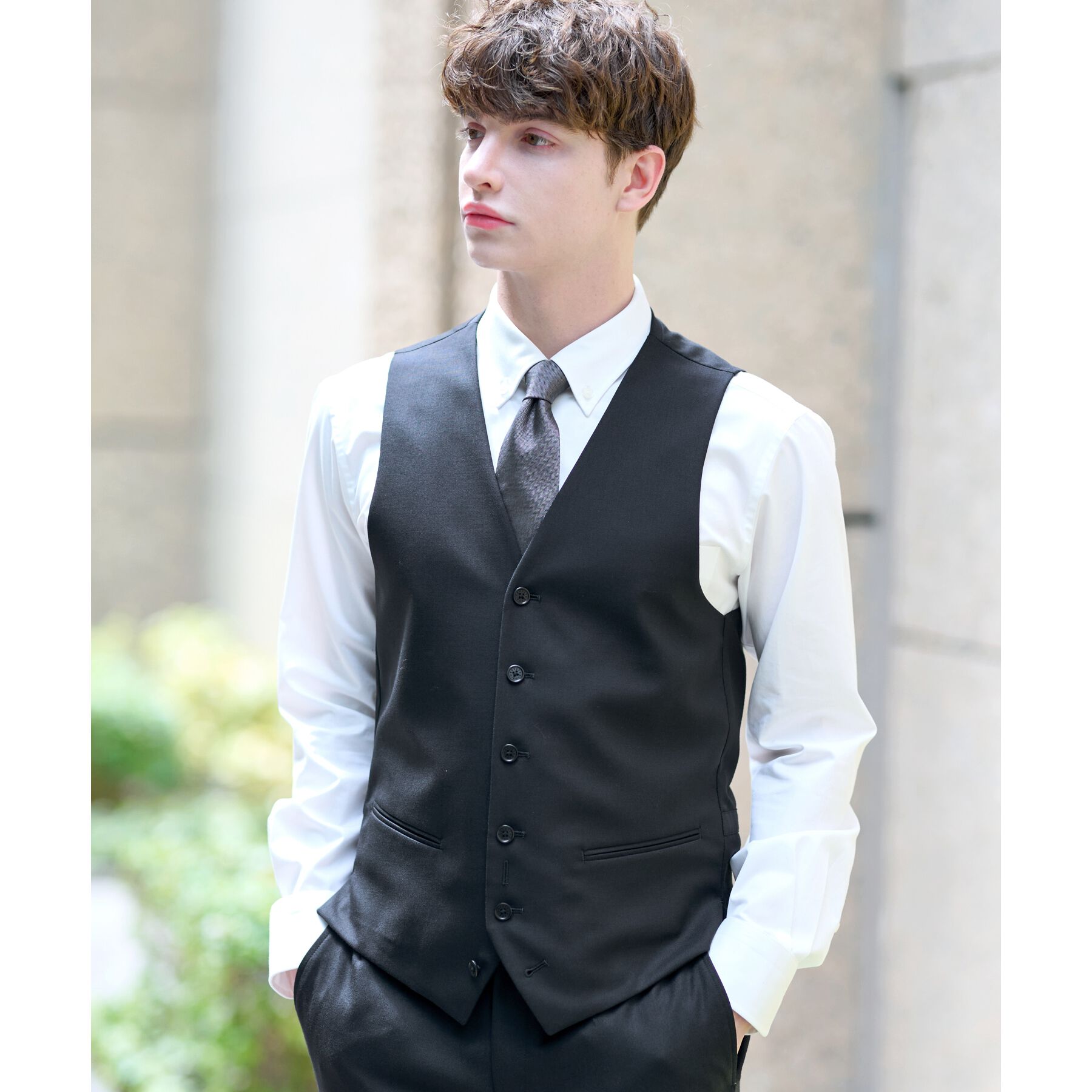 DRESSTERIOR「【セットアップ可】Super100's 3ピース ジレ」|ベスト・ジレ|ブラック(019)