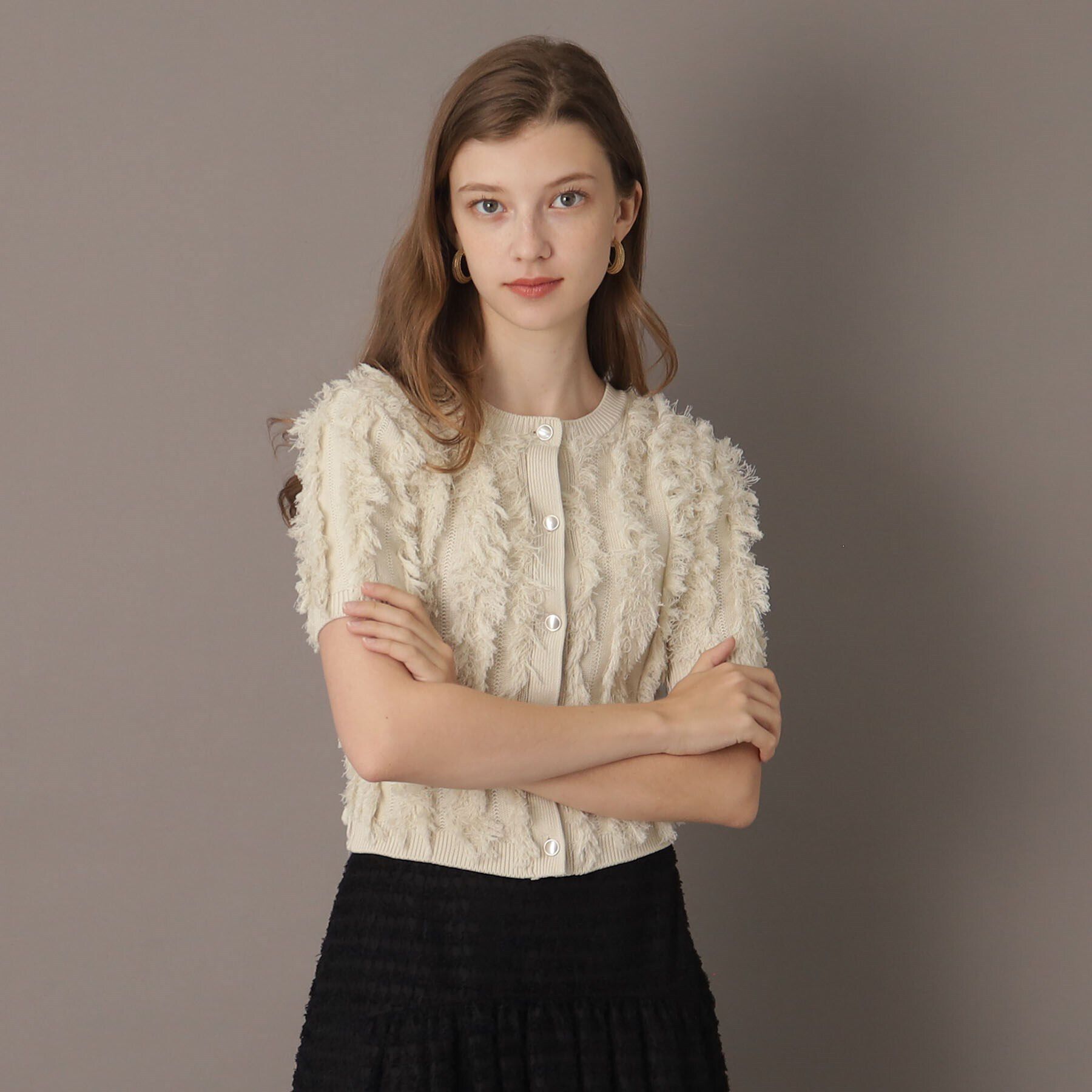 DRESSTERIOR「【前後2WAY/洗える】半袖フリンジニット」|ニット・セーター|