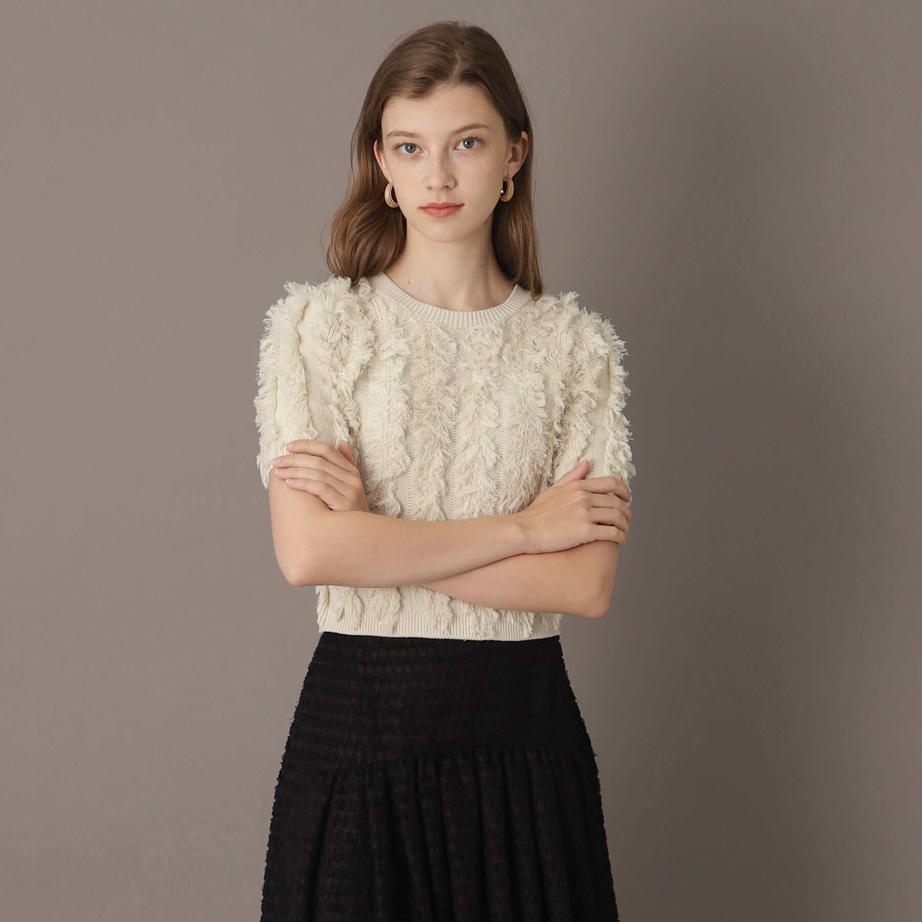 DRESSTERIOR「【前後2WAY/洗える】半袖フリンジニット」|ニット・セーター|