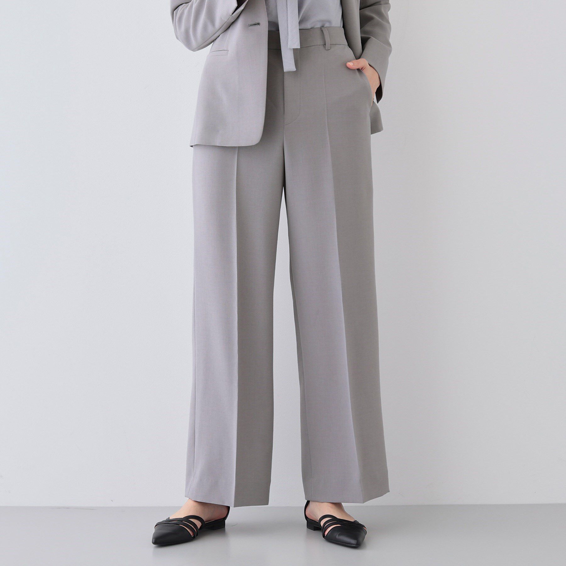 INDIVI「【洗える／UVケア／SETUP可能】ウール調ワイドパンツ」|スーツ|