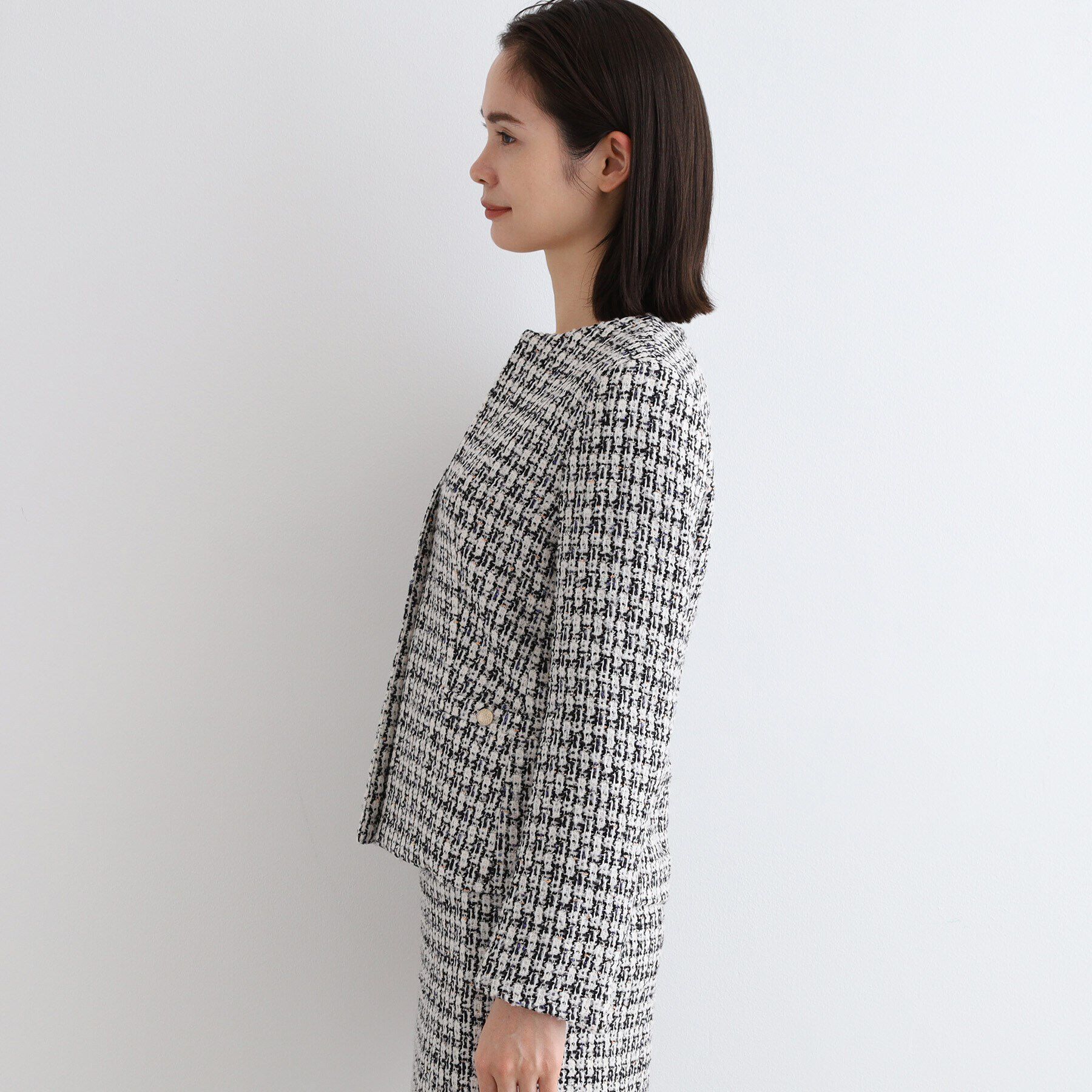 INDIVI「【日本製／SETUP可能】ファンシーツィードジャケット」|ノーカラージャケット|