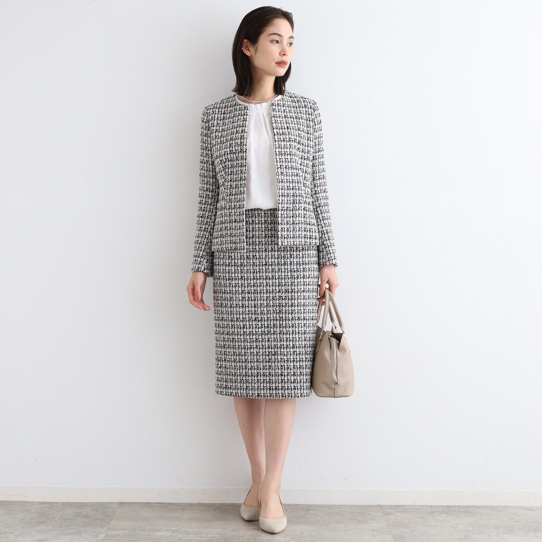 INDIVI「【日本製／SETUP可能】ファンシーツィードジャケット」|ノーカラージャケット|