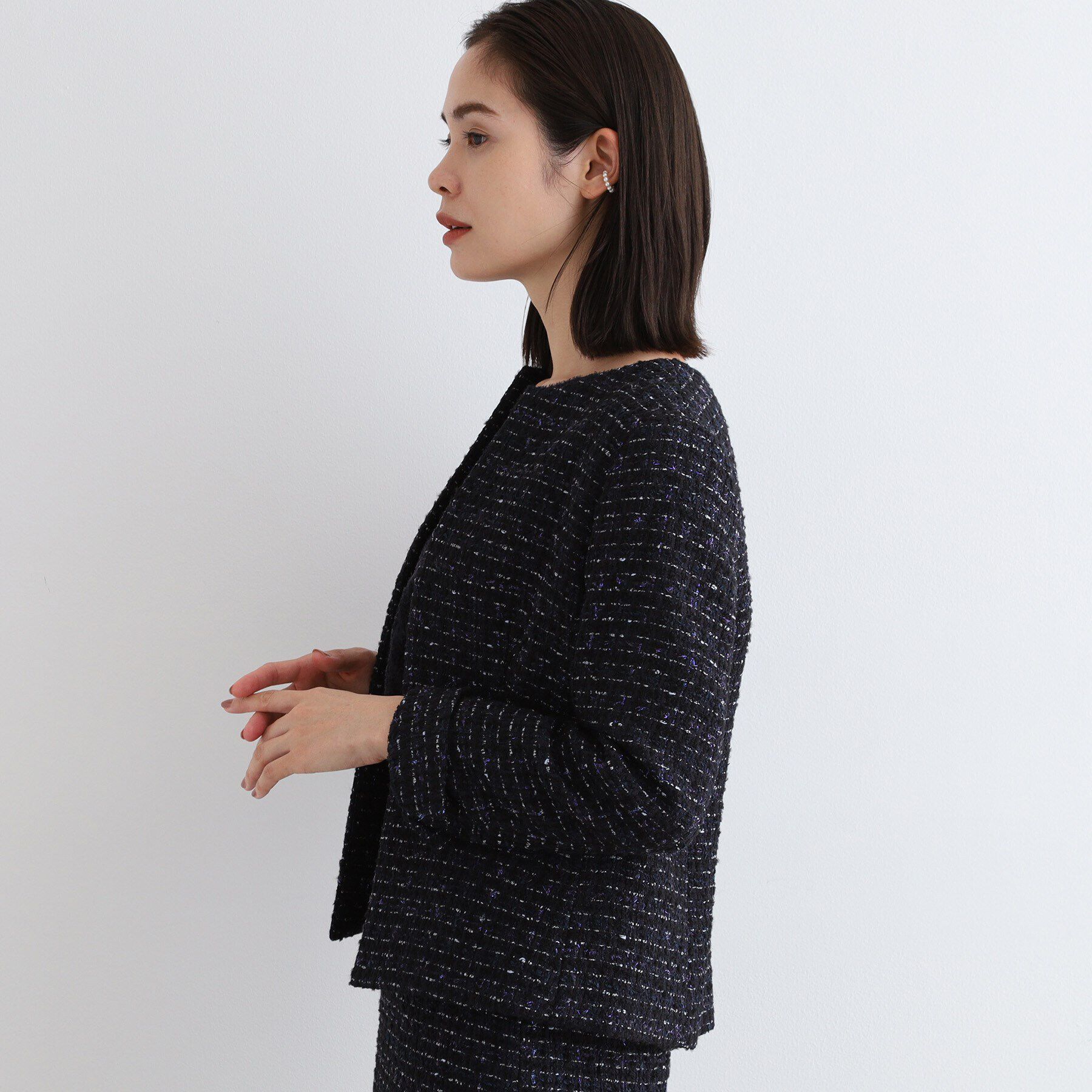 INDIVI「【日本製／SETUP可能】ファンシーツィードジャケット」|ノーカラージャケット|