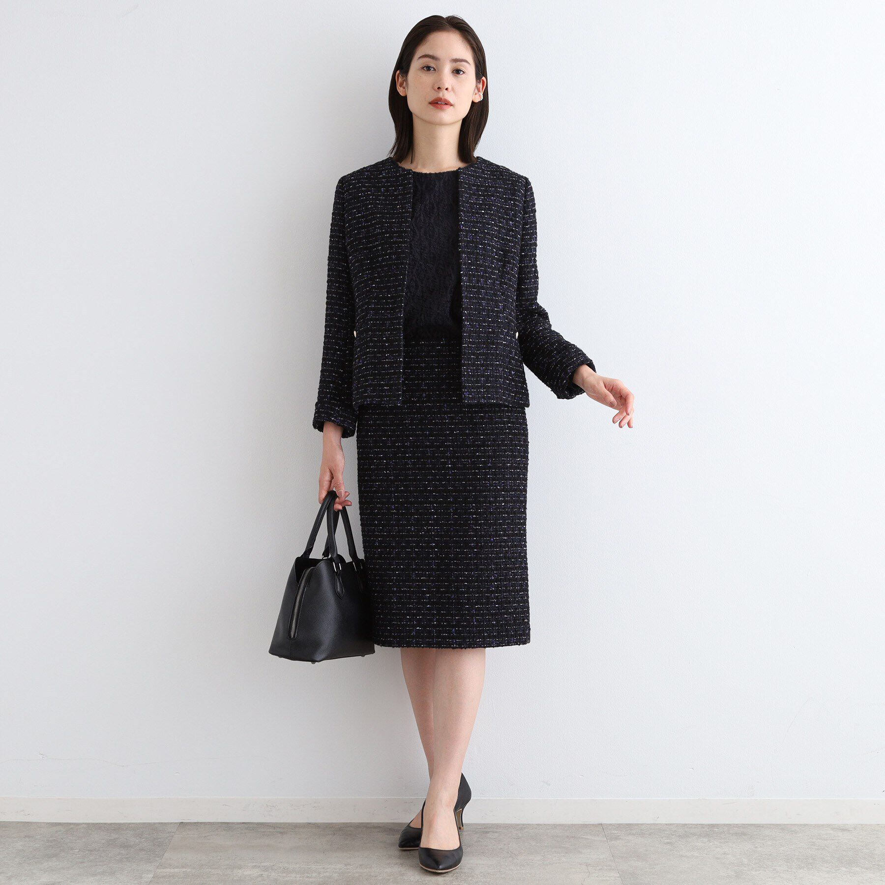 INDIVI「【日本製／SETUP可能】ファンシーツィードジャケット」|ノーカラージャケット|