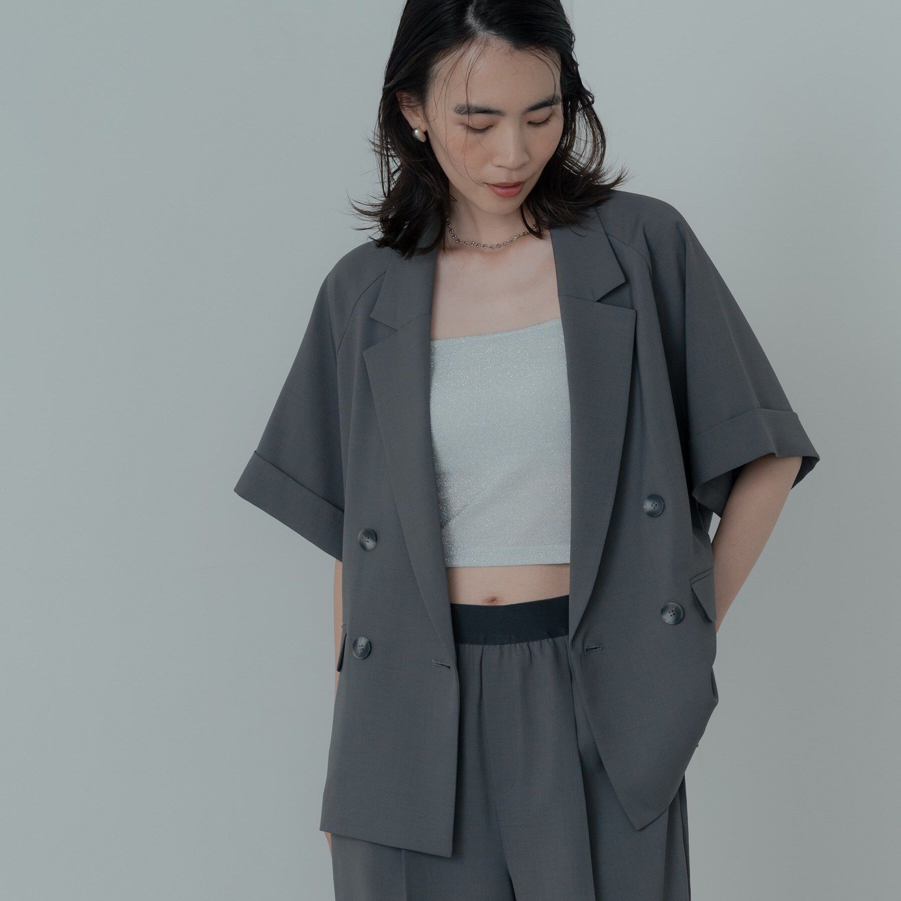 GALLEST「【セットアップ対応】イージーダブルブレスト半袖ジャケット」|テーラードジャケット|チャコールグレー(7