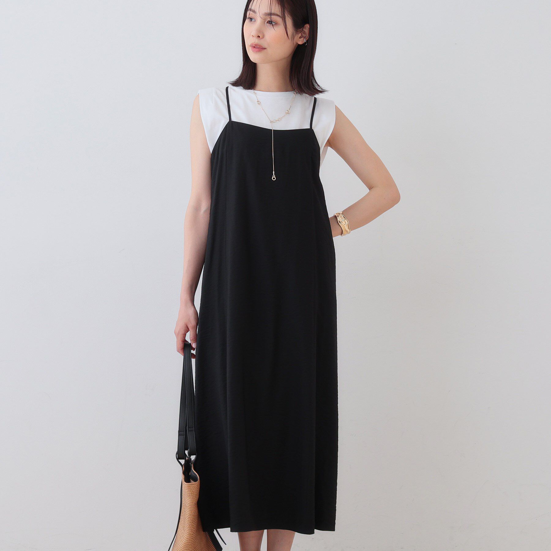 INDIVI「ワッシャーキャミワンピース」|ワンピース|ブラック(019)
