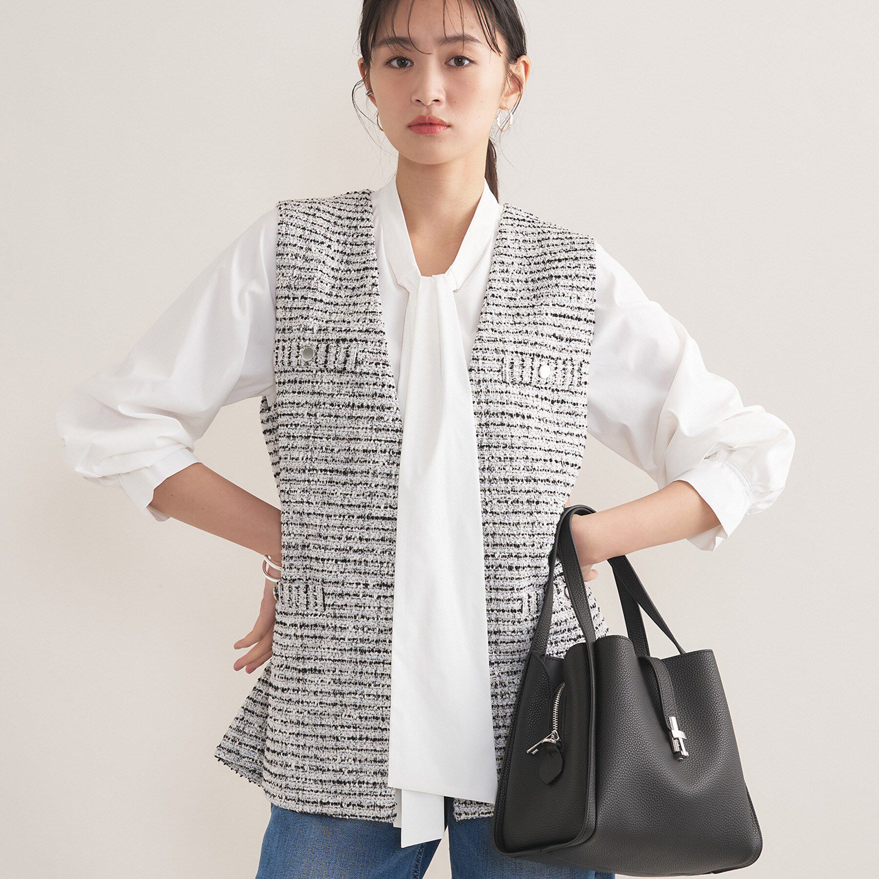 INDIVI「【2点セット／洗える／セレモニー】ツイードジレ＆ボウタイブラウス」|その他|