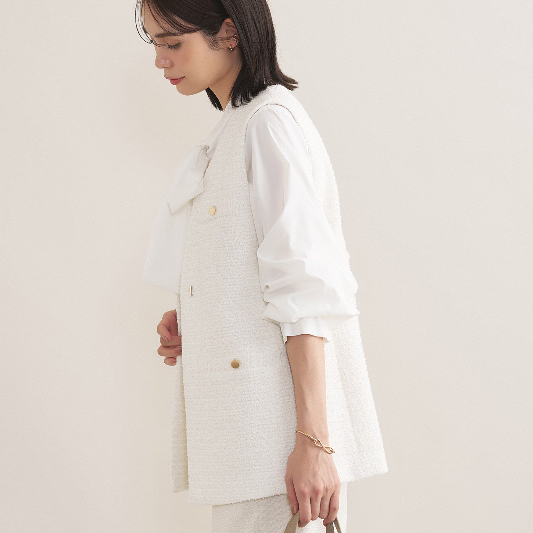 INDIVI「【2点セット／洗える／セレモニー】ツイードジレ＆ボウタイブラウス」|その他|