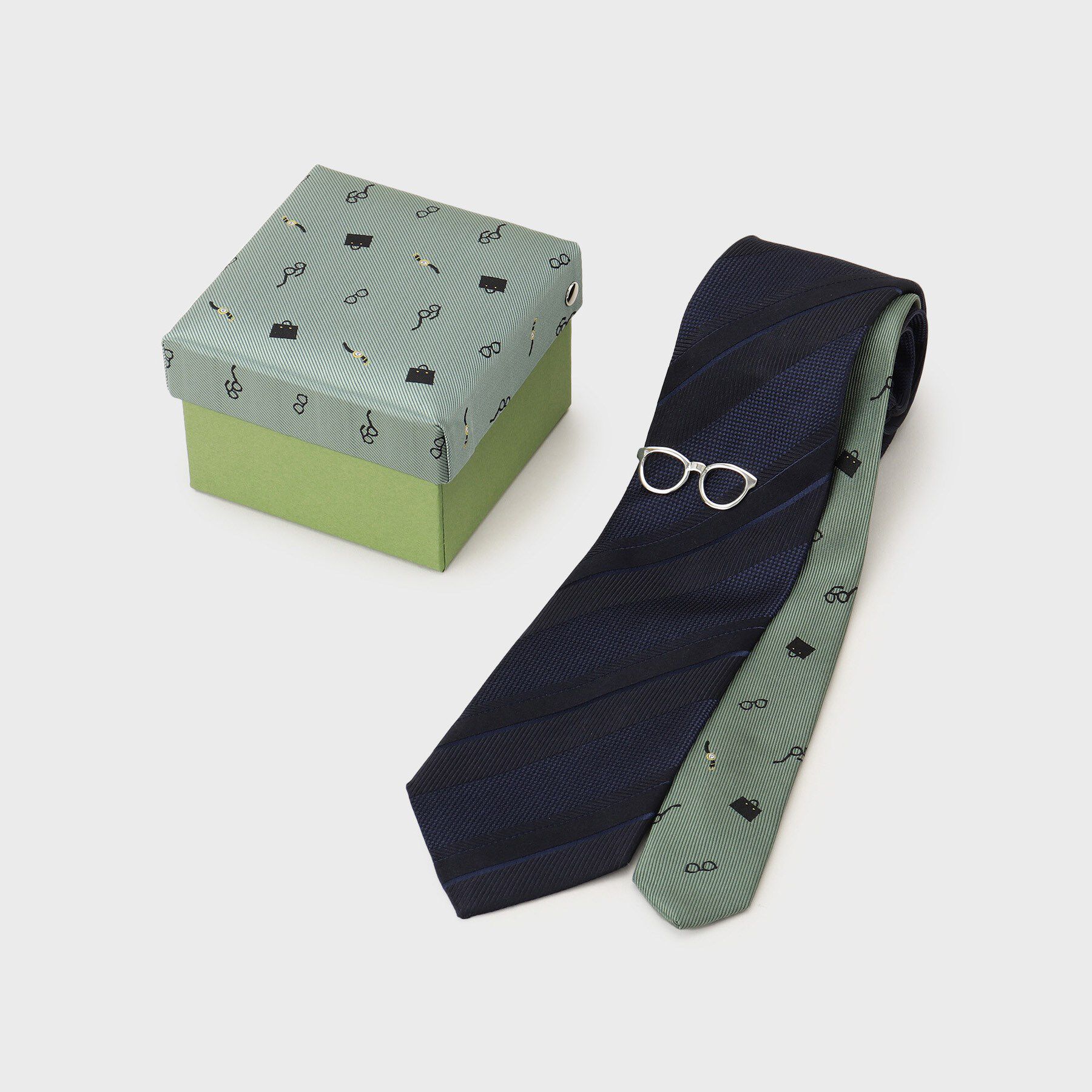 TAKEO KIKUCHI「【BOXセット】ジェントルマンストライプ ネクタイ&times;眼鏡型タイバー」|ネクタイ・蝶ネクタイ|