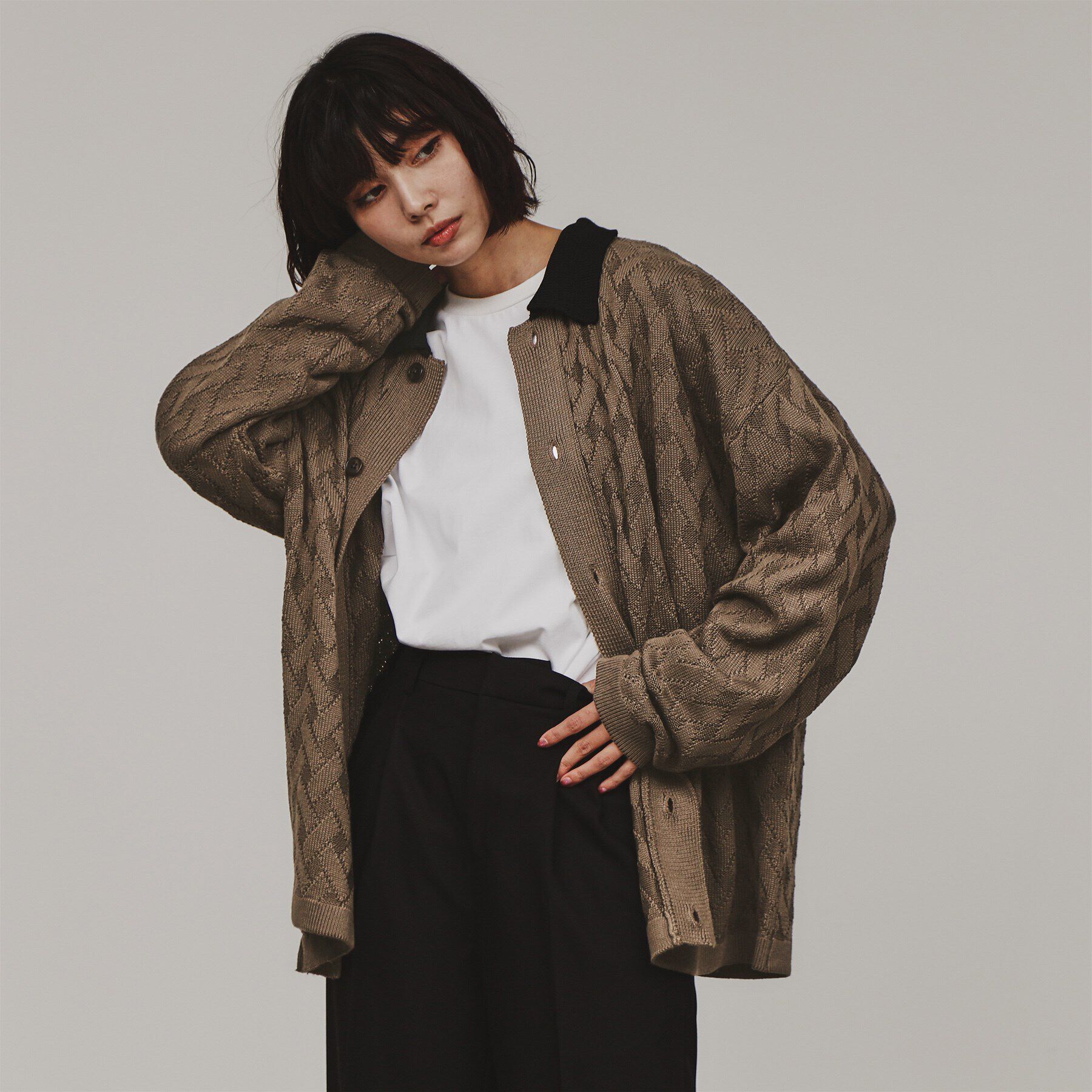 tk.TAKEO KIKUCHI「衿付きニットカーディガン」|カーディガン|