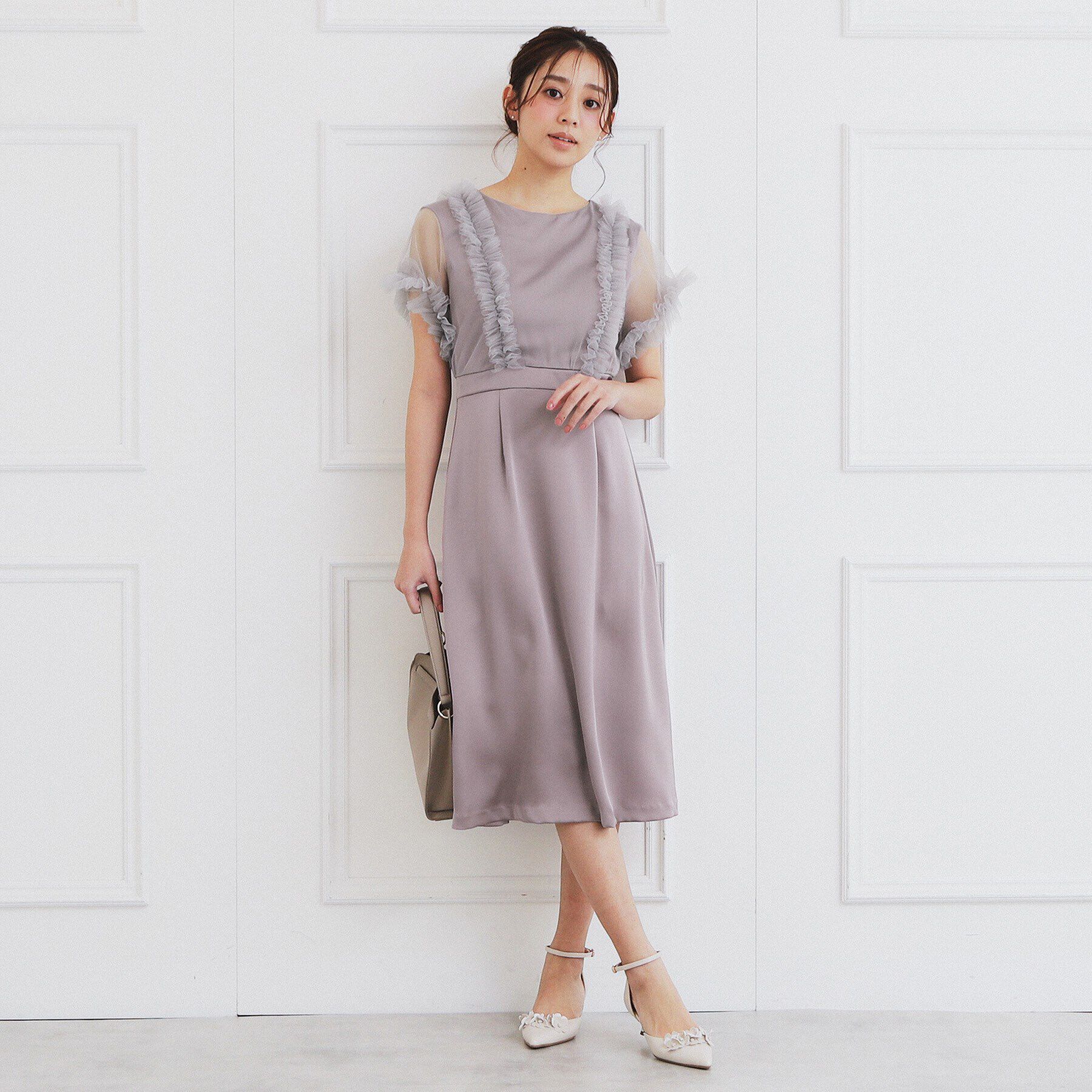 index「チュールフリルレイヤードサテンワンピース【洗濯機洗い可】」|ワンピース|ラベンダー(080)