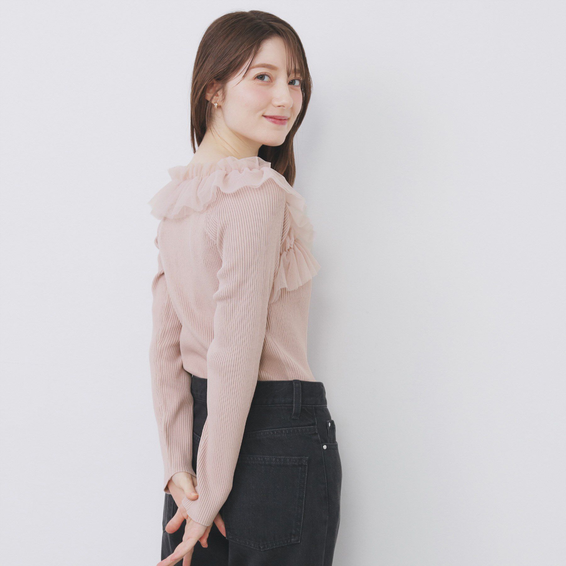 index「クロスチュールフリルリブニット【洗濯機OK/抗ピル】」|ニット・セーター|