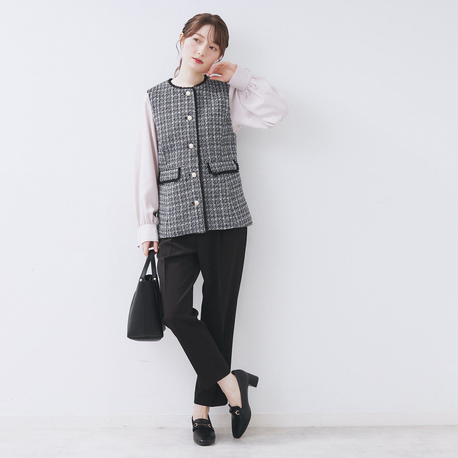 index「ファンシーツイードペプラムジレ【洗える】」|ベスト・ジレ|