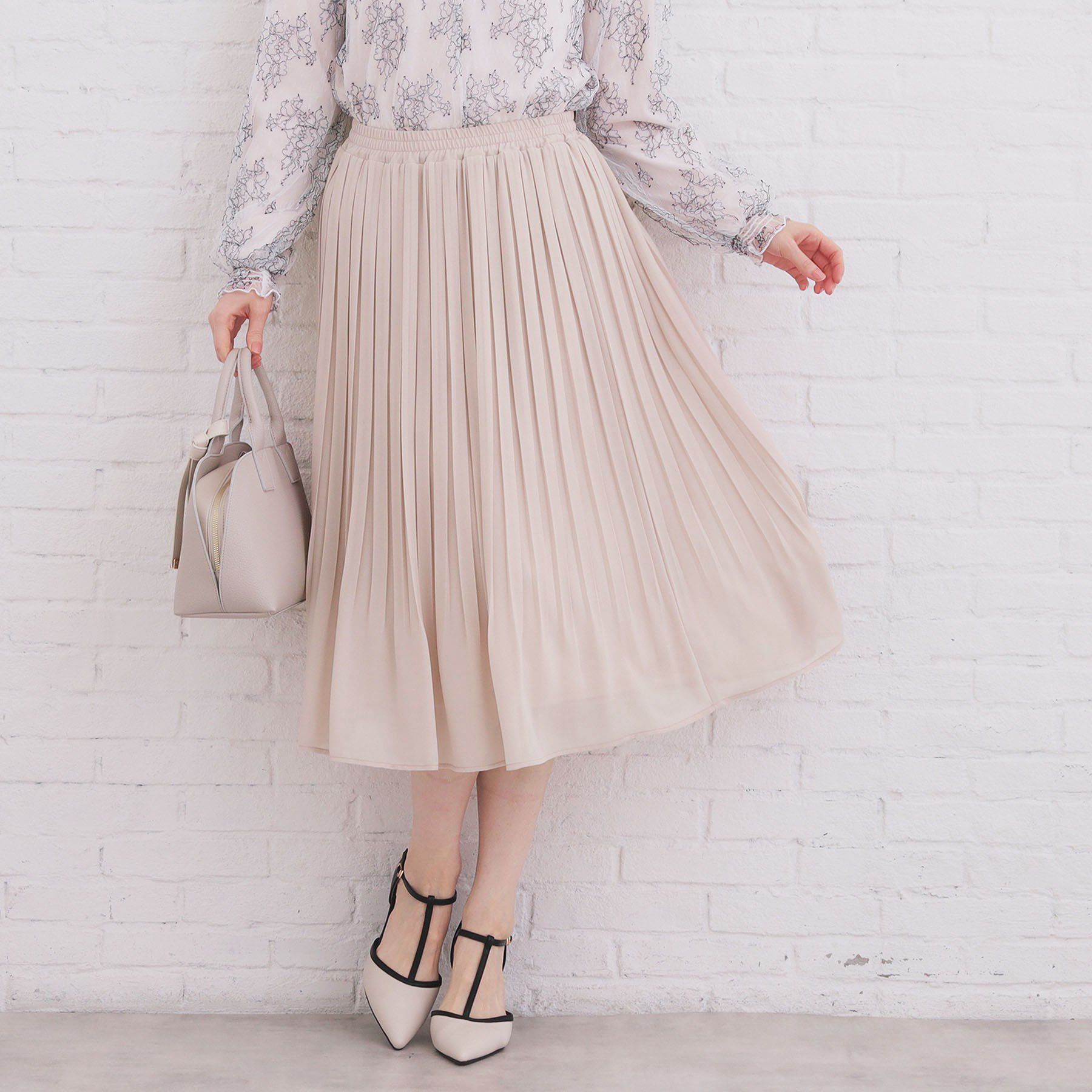 index「選べる丈 シフォンプリーツスカート【洗濯機OK／イージーアイロン／防シワ】」|スカート|グレージュ(050)