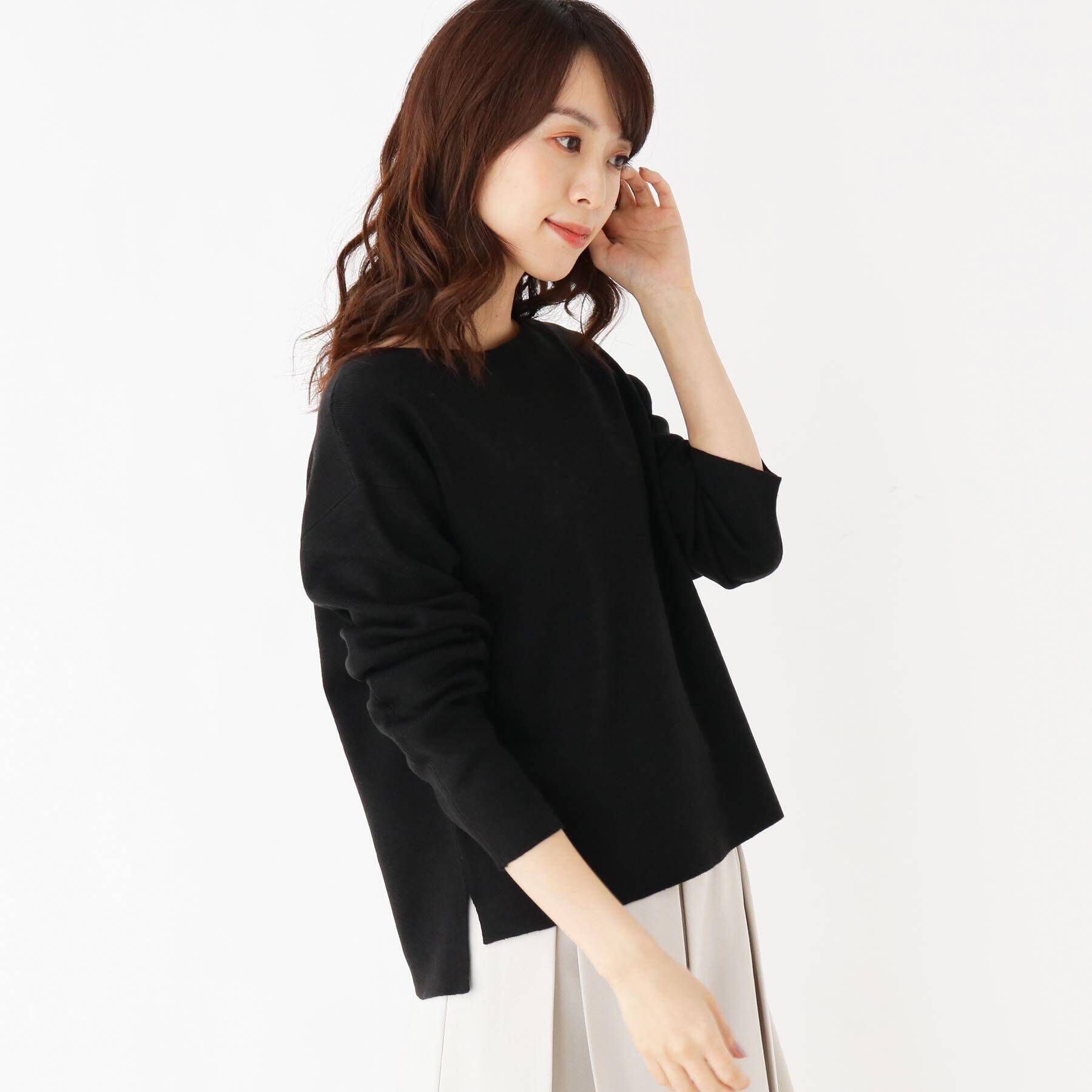 OPAQUE.CLIP「【洗える・34(SS) 42(LL)WEB限定サイズ】総針ボートネックプルオーバー」|ニット・セーター|ブラック(019)