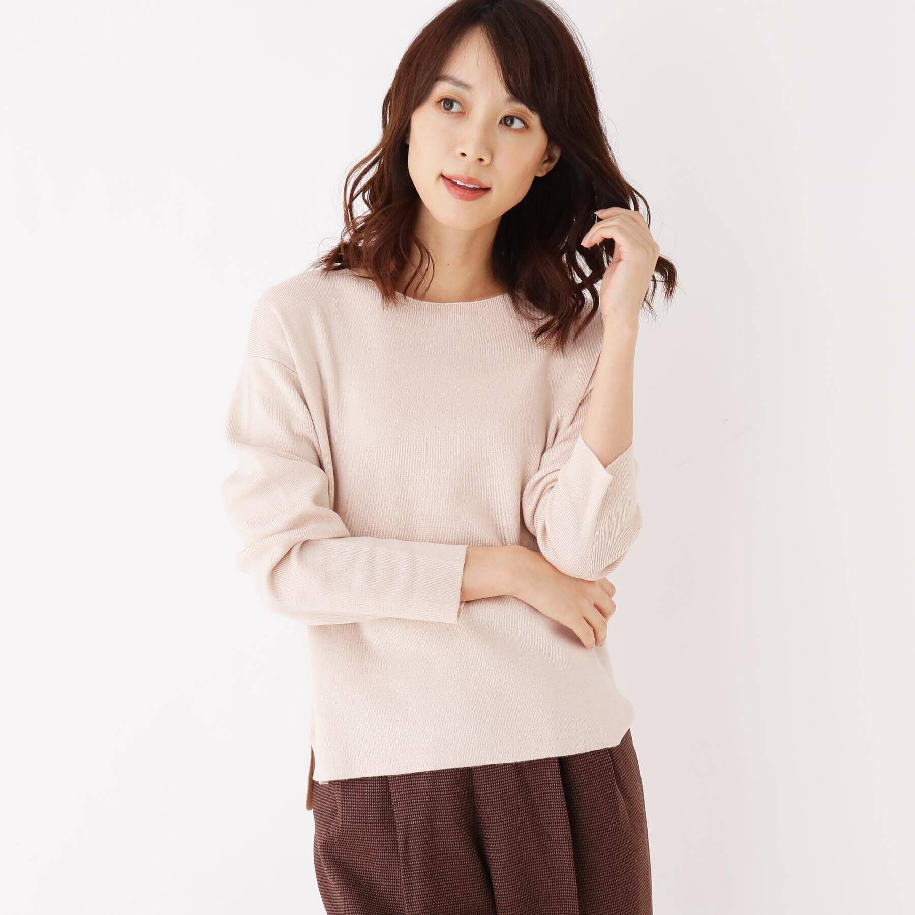 OPAQUE.CLIP「【洗える・34(SS) 42(LL)WEB限定サイズ】総針ボートネックプルオーバー」|ニット・セーター|ライトベージュ(05