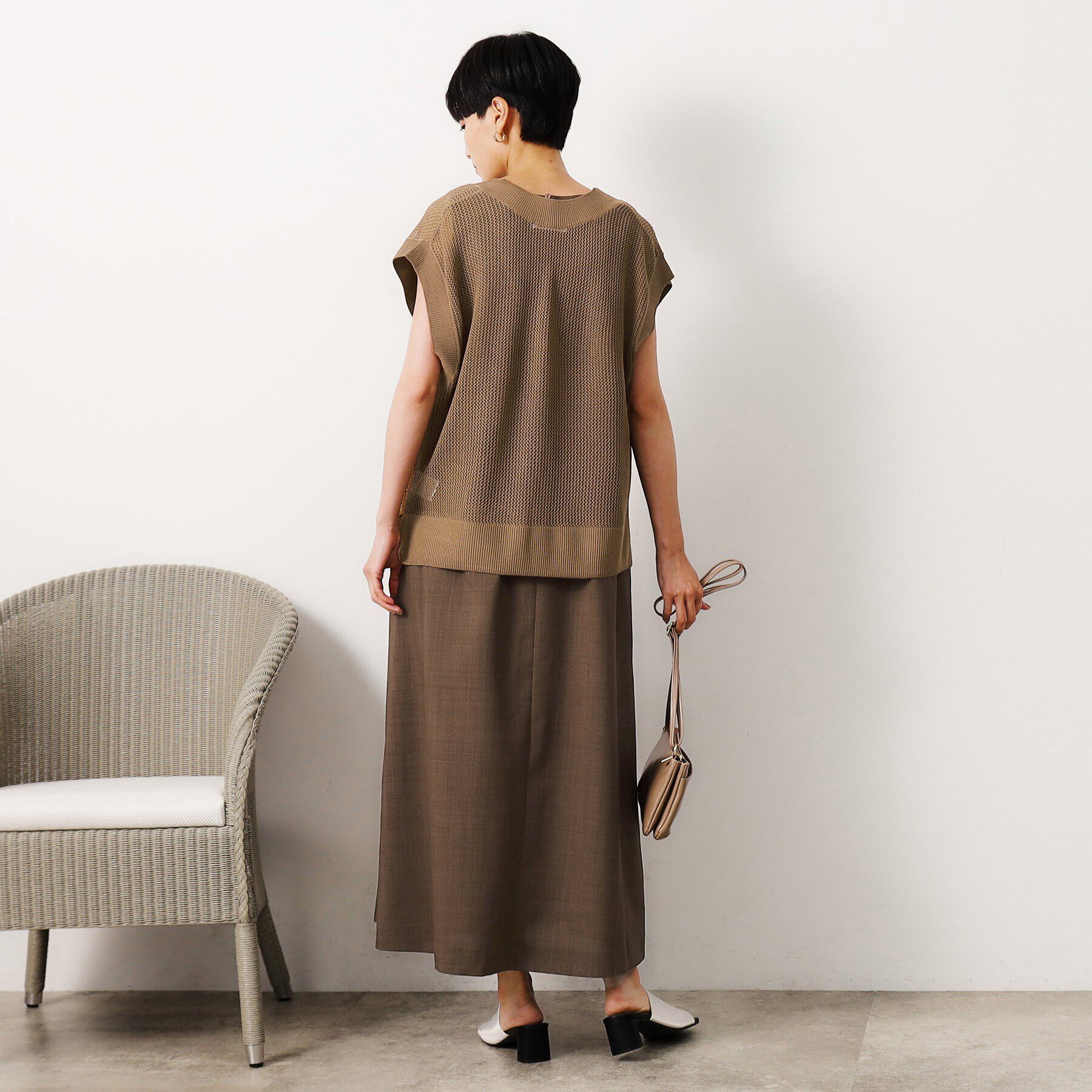 OPAQUE.CLIP「【ツインセット】メッシュニット&times;ノースリーブワンピース【洗濯機洗い可】」|ワンピース|