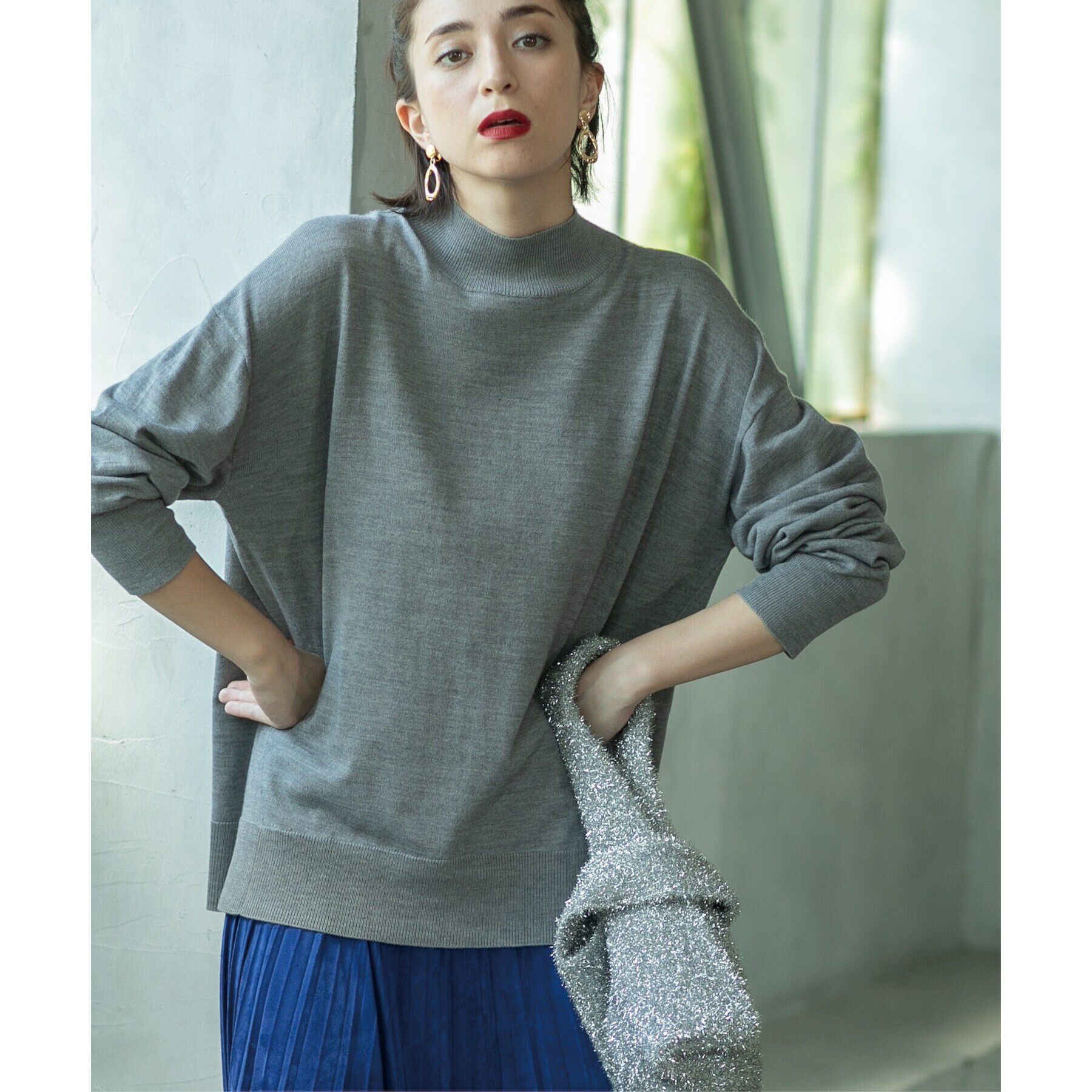 OPAQUE.CLIP「ハイネックリラクシーニット/FILIVIVI・フィルビビ【洗濯機洗い可】」|ニット・セーター|グレー(012)