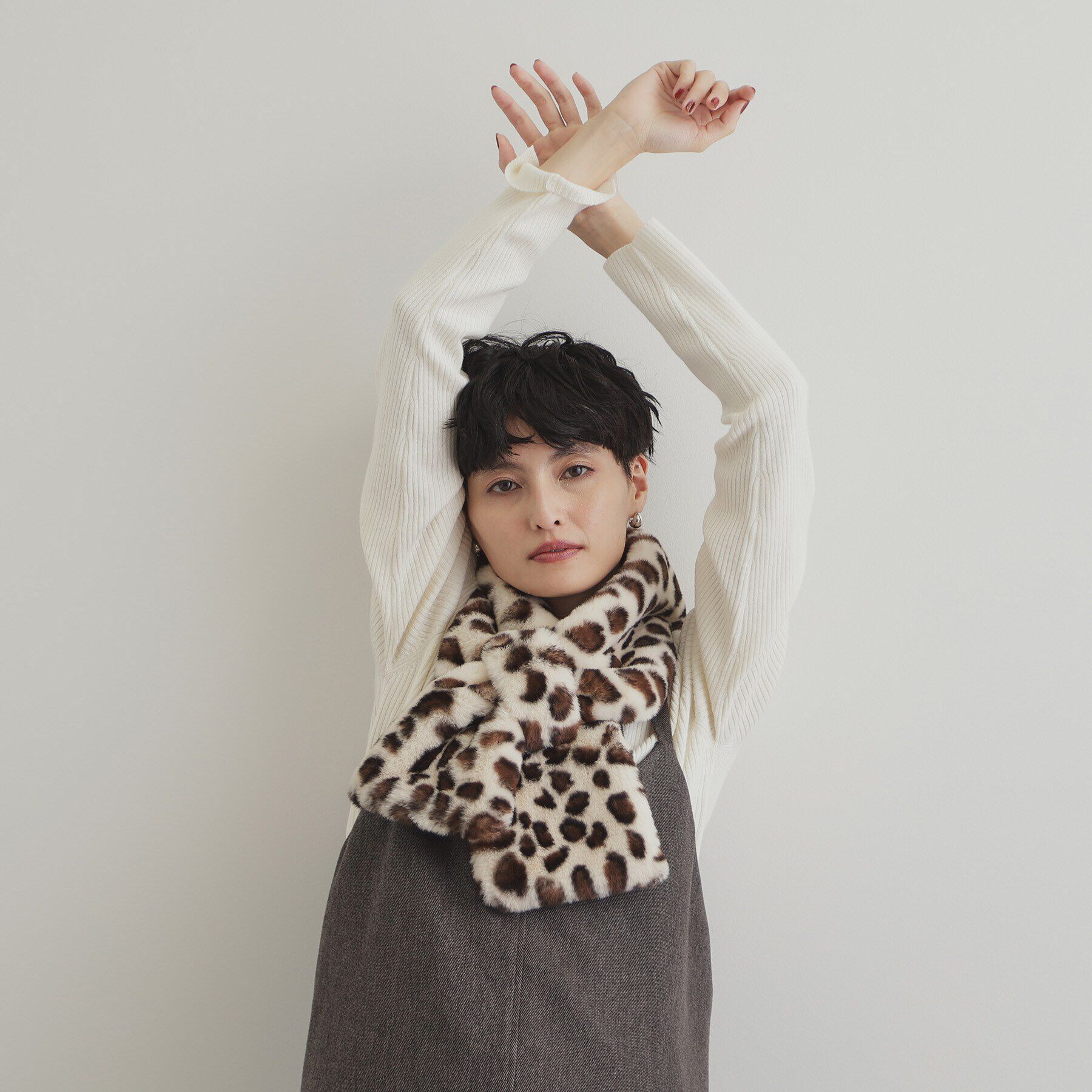 OPAQUE.CLIP「レオパード柄フェイクファー差し込みティペット」|ストール|