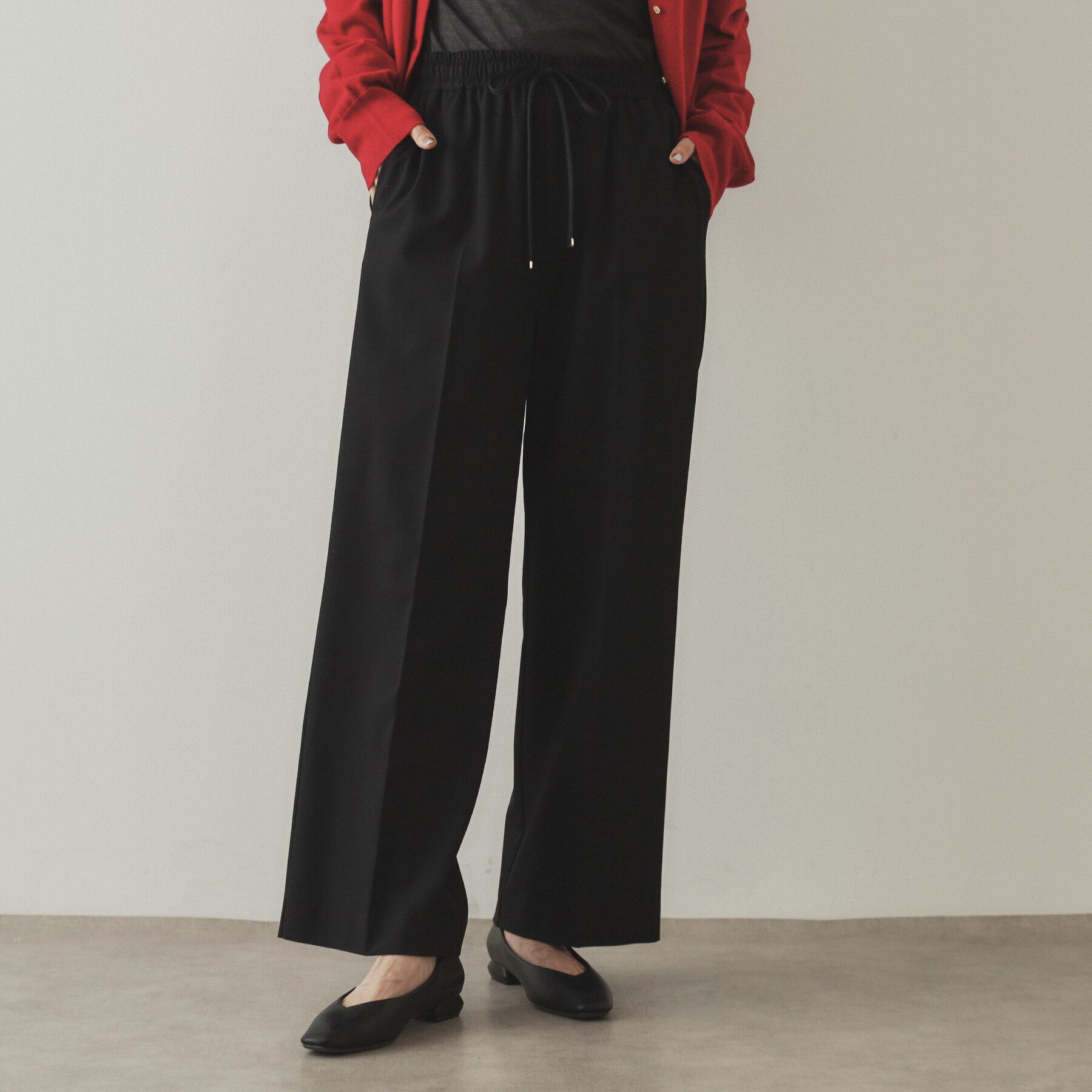 OPAQUE.CLIP「《SS-LLsize》着丈が選べる！裏起毛ストレッチイージーワイドパンツ【蓄熱素材/洗濯機洗い可】」|その他|ブラック(019)