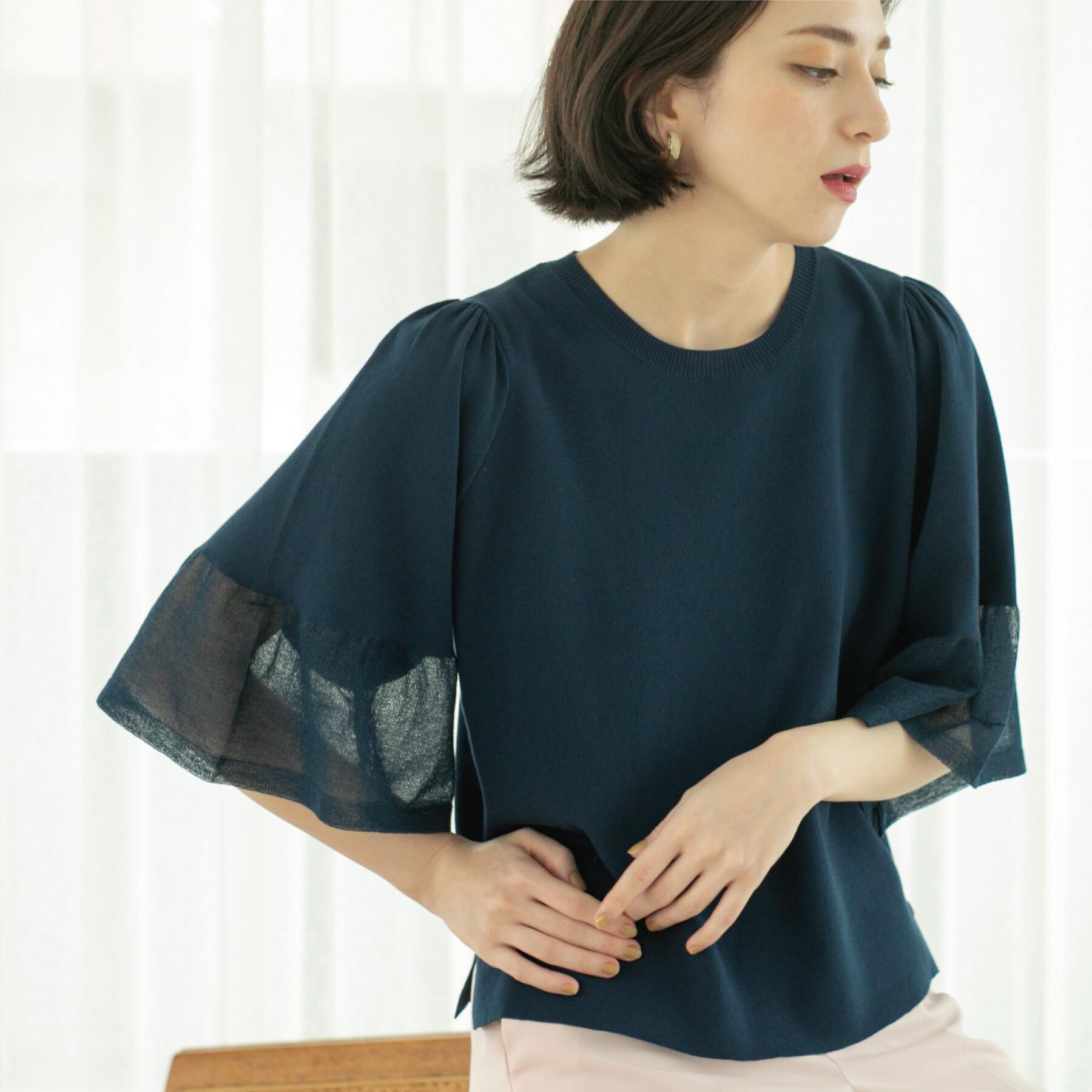 OPAQUE.CLIP「《5色展開》シアーフレアスリーブニット【洗濯機洗い可】」|ニット・セーター|