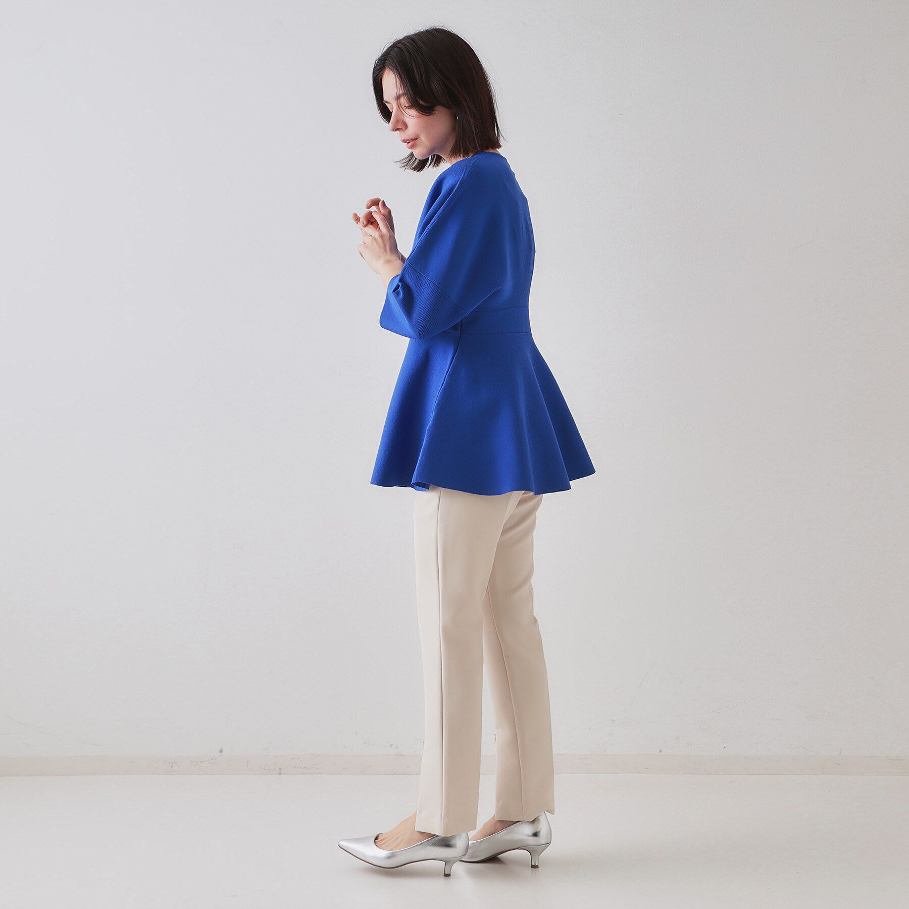 OPAQUE.CLIP「ランタンスリーブペプラムデザインニット【洗濯機洗い可/抗ピル】」|ニット・セーター|