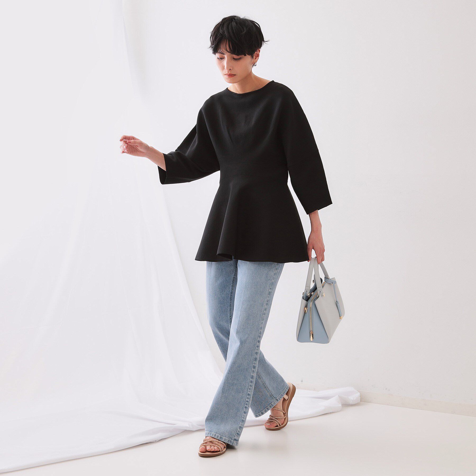 OPAQUE.CLIP「ランタンスリーブペプラムデザインニット【洗濯機洗い可/抗ピル】」|ニット・セーター|