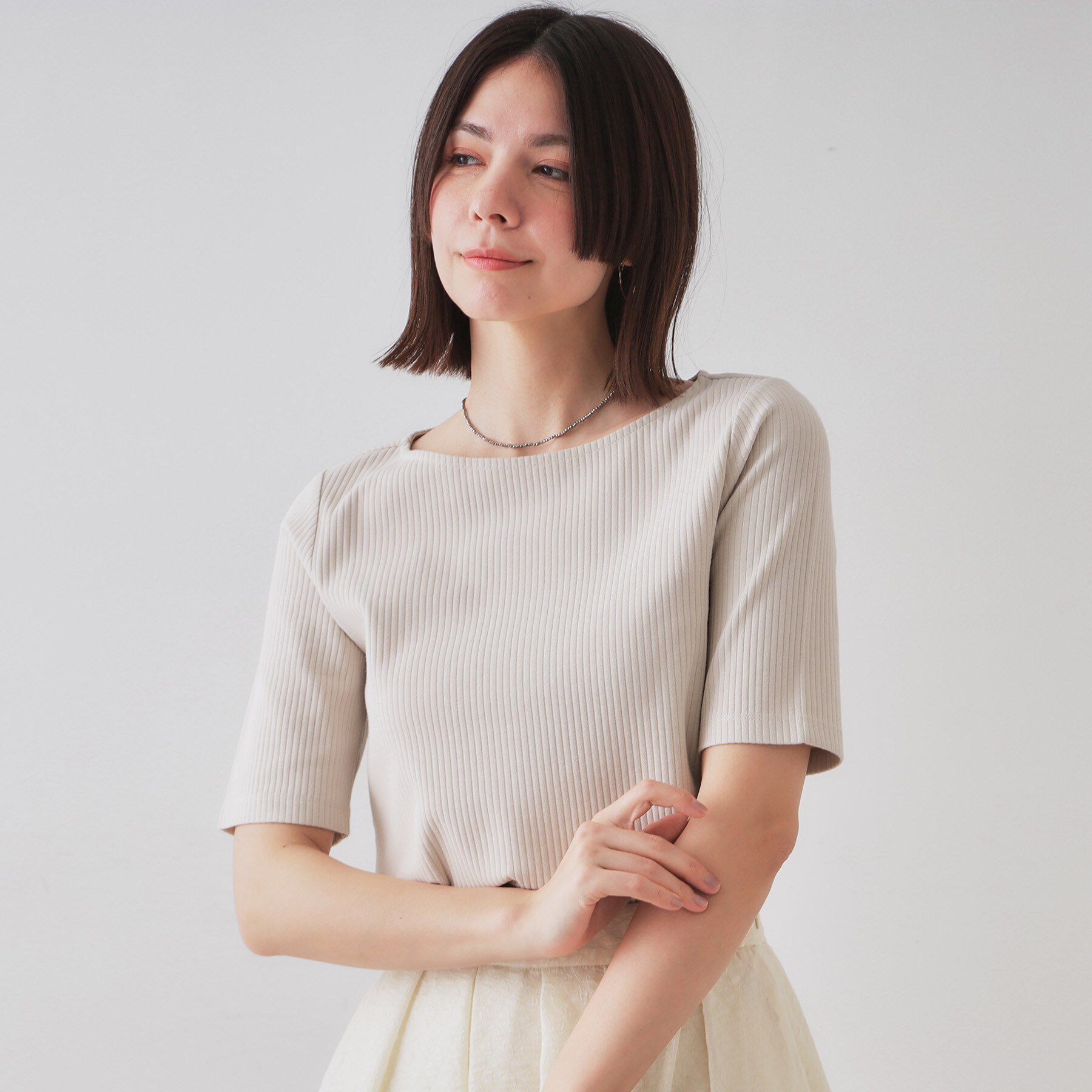OPAQUE.CLIP「ボートネックリブカットソー【洗濯機洗い可】」|Tシャツ・カットソー|ライトベージュ(05