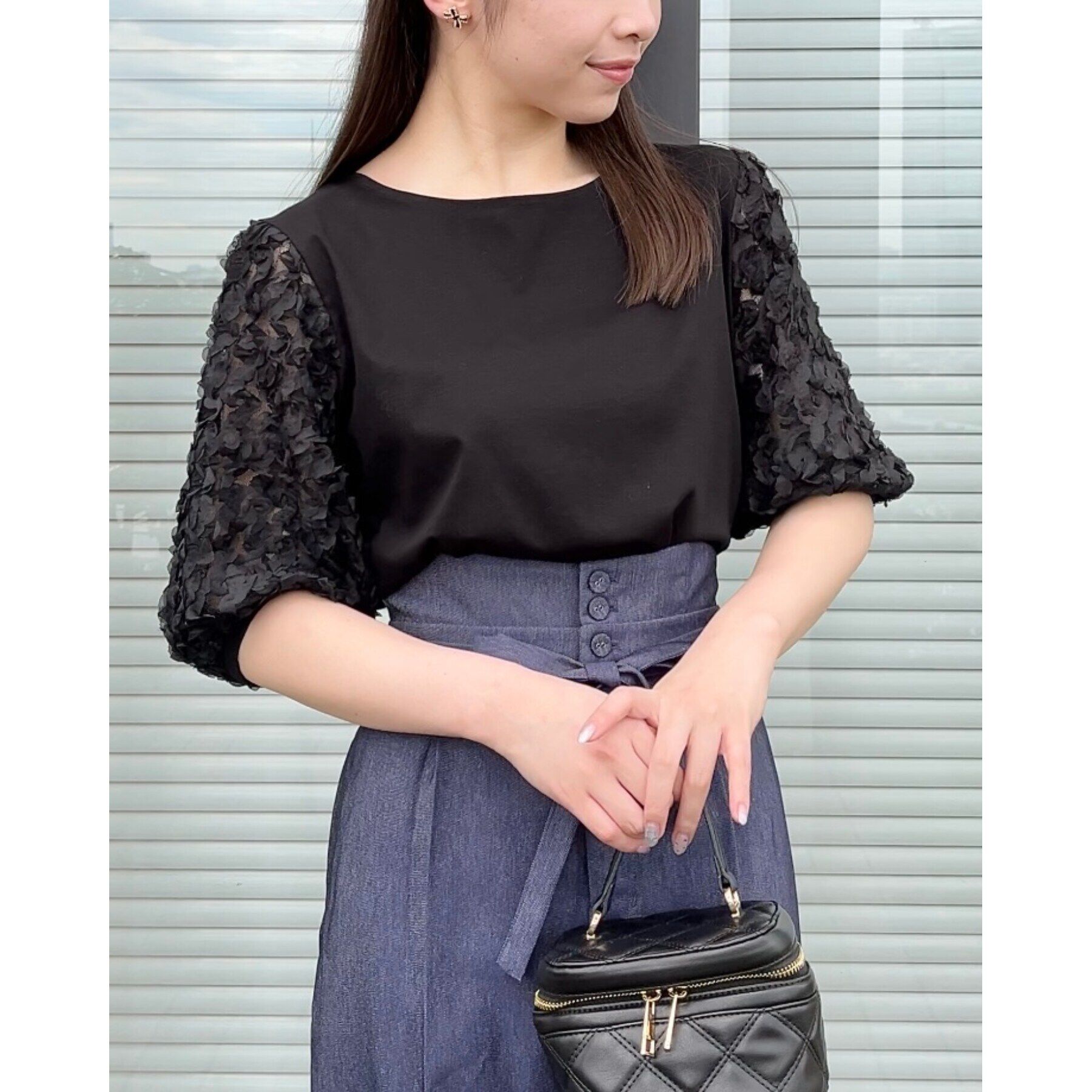 Couture broach「【二の腕カバー】シフォンエンブロチュール袖カットソー」|Tシャツ・カットソー|