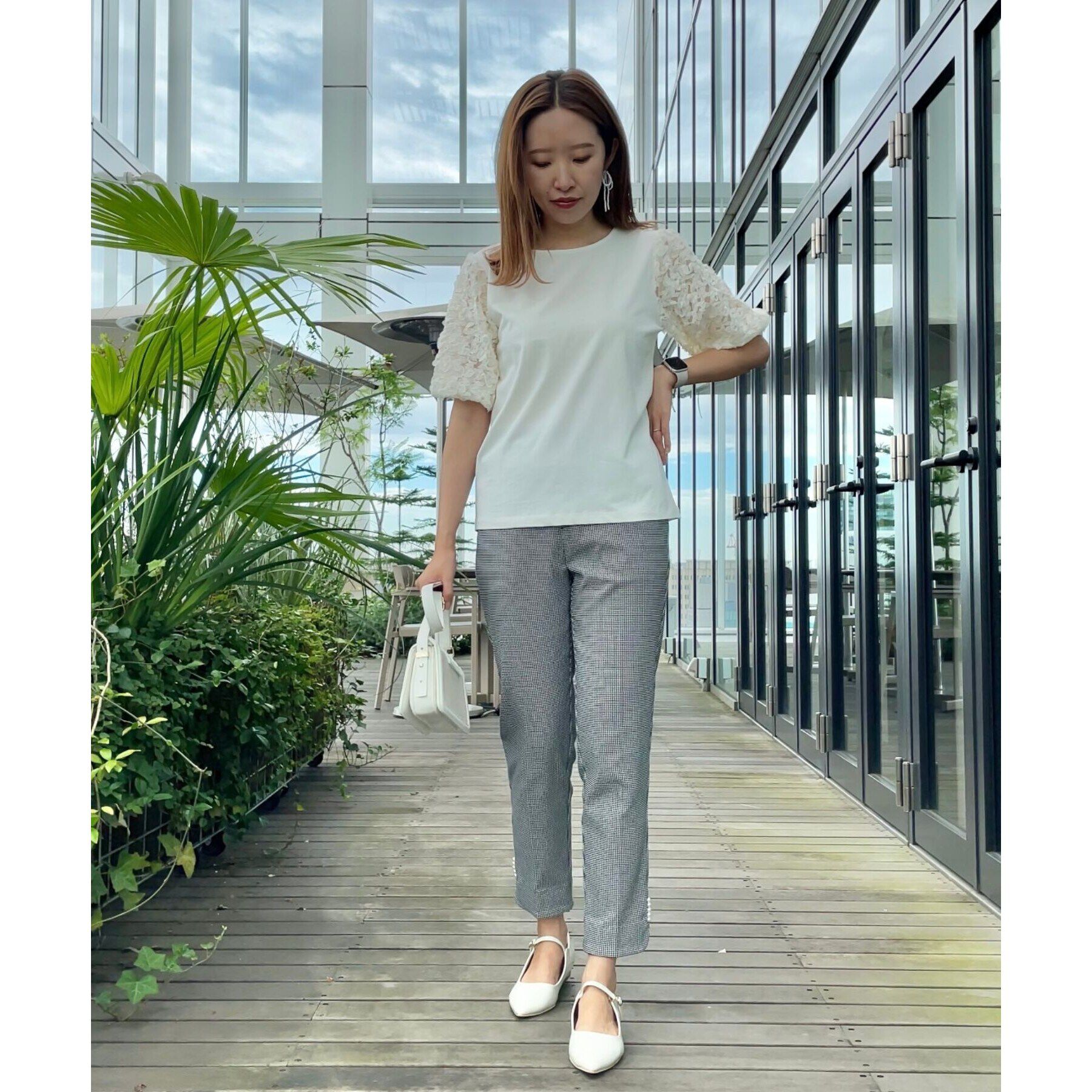 Couture broach「【二の腕カバー】シフォンエンブロチュール袖カットソー」|Tシャツ・カットソー|