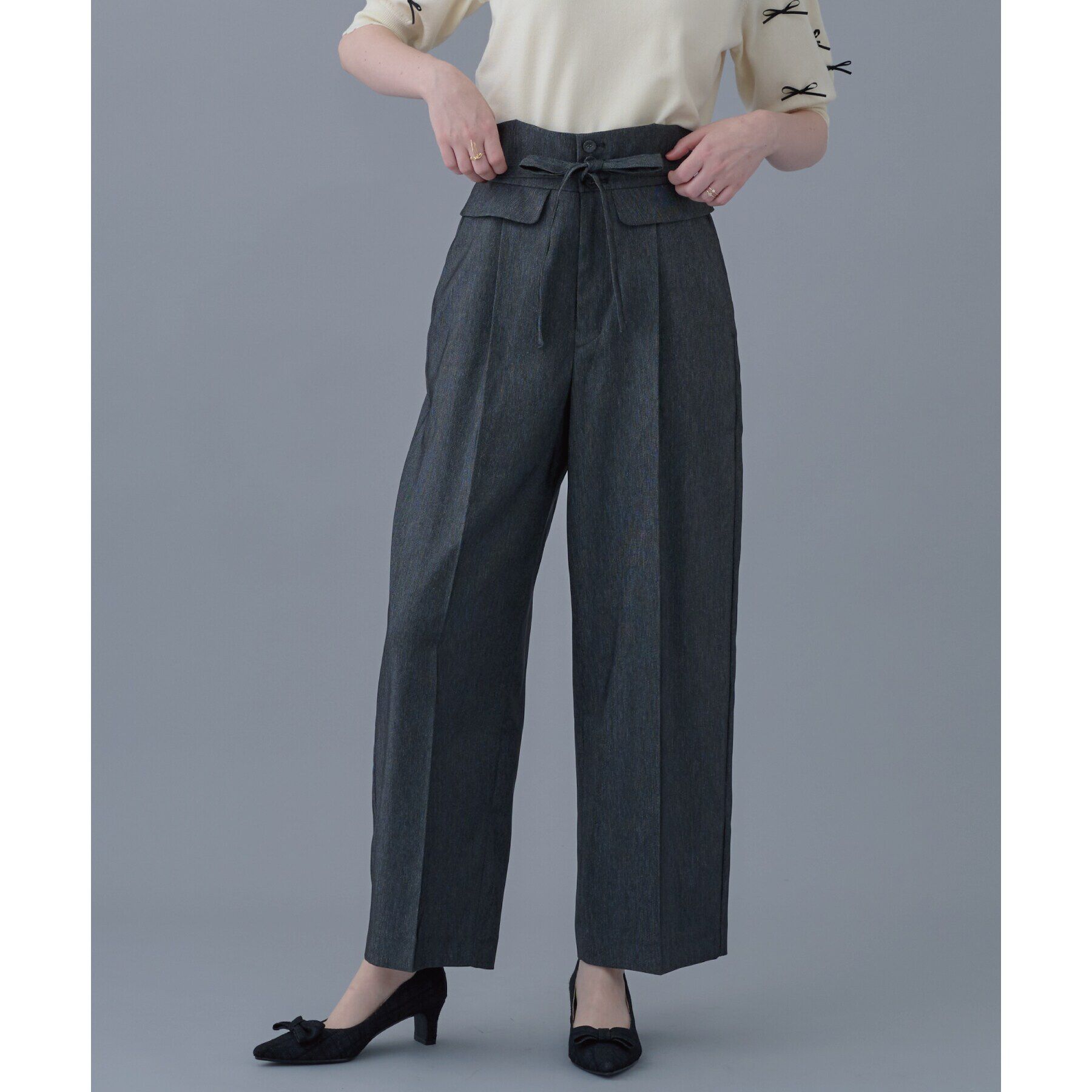 Couture broach「【スッキリきれい見え】デニムライクワイドパンツ」|その他|ﾌﾞﾗｯｸ(019)