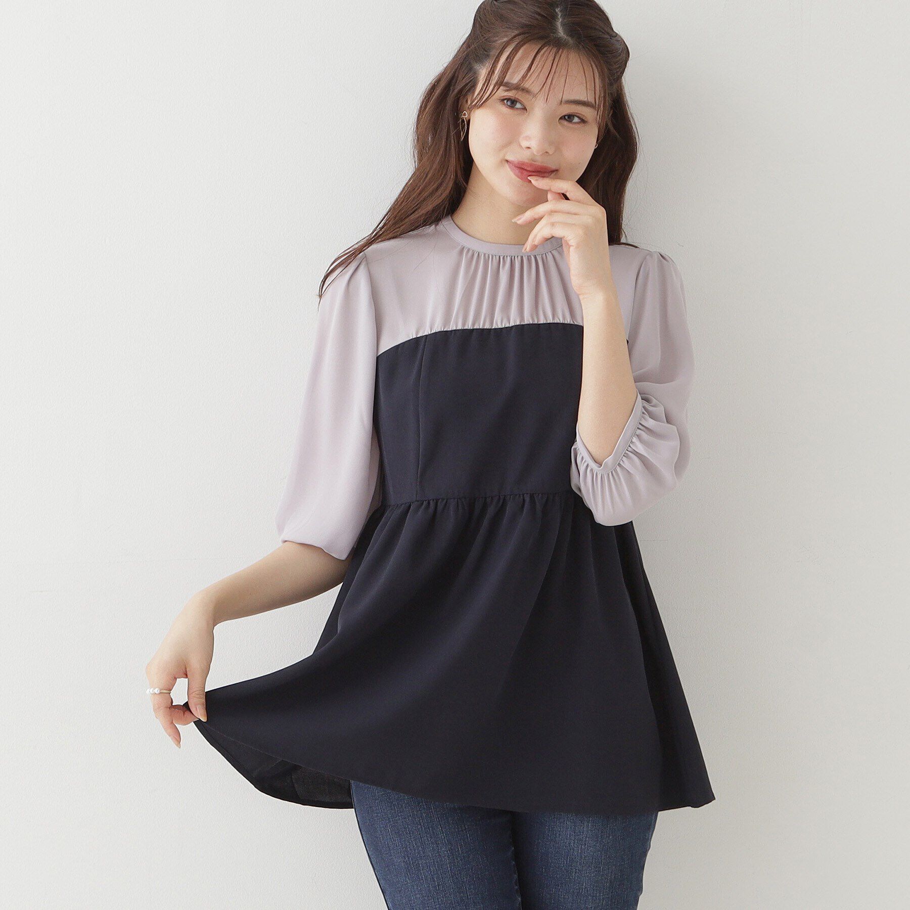 Couture broach「【二の腕・体型カバー】ドッキングベアチュニック」|チュニック|ﾈｲﾋﾞｰ(594)