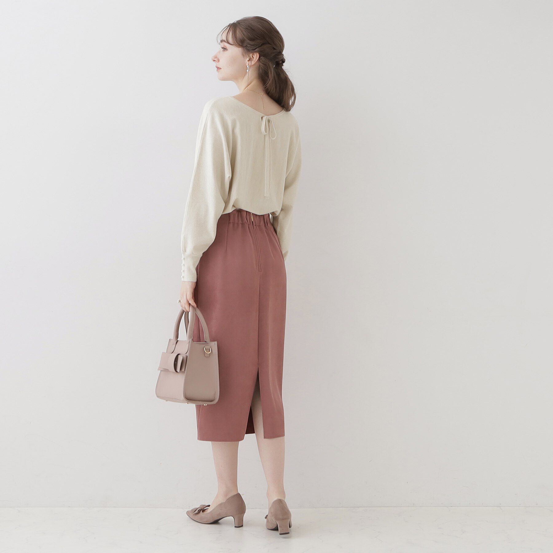 Couture broach「【美シルエットニット】リボン2WAYフェイクパール袖ドルマンニット」|ニット・セーター|